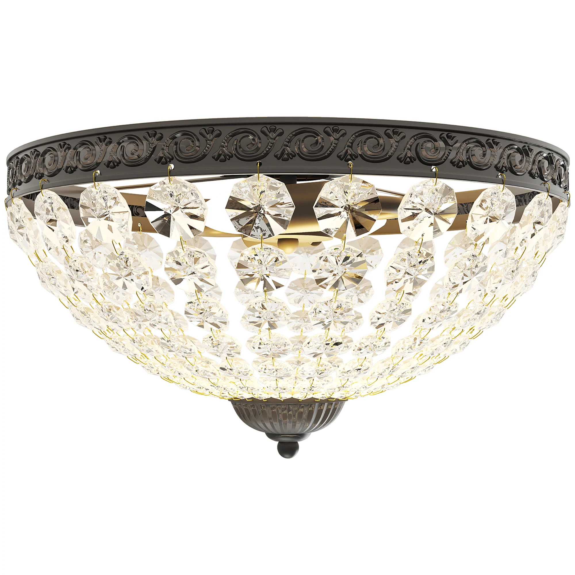 HOMCOM Chandelier Crystal Ceiling Light With E14 Base 2-Lights, Black