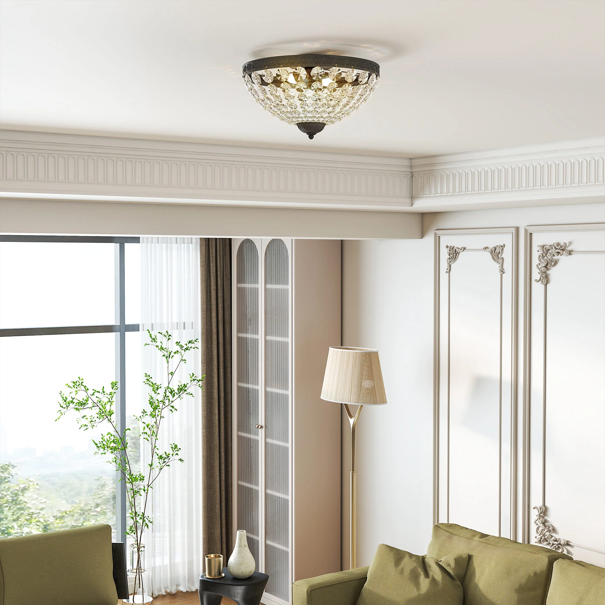 HOMCOM Chandelier Crystal Ceiling Light With E14 Base 2-Lights, Black - Image 2