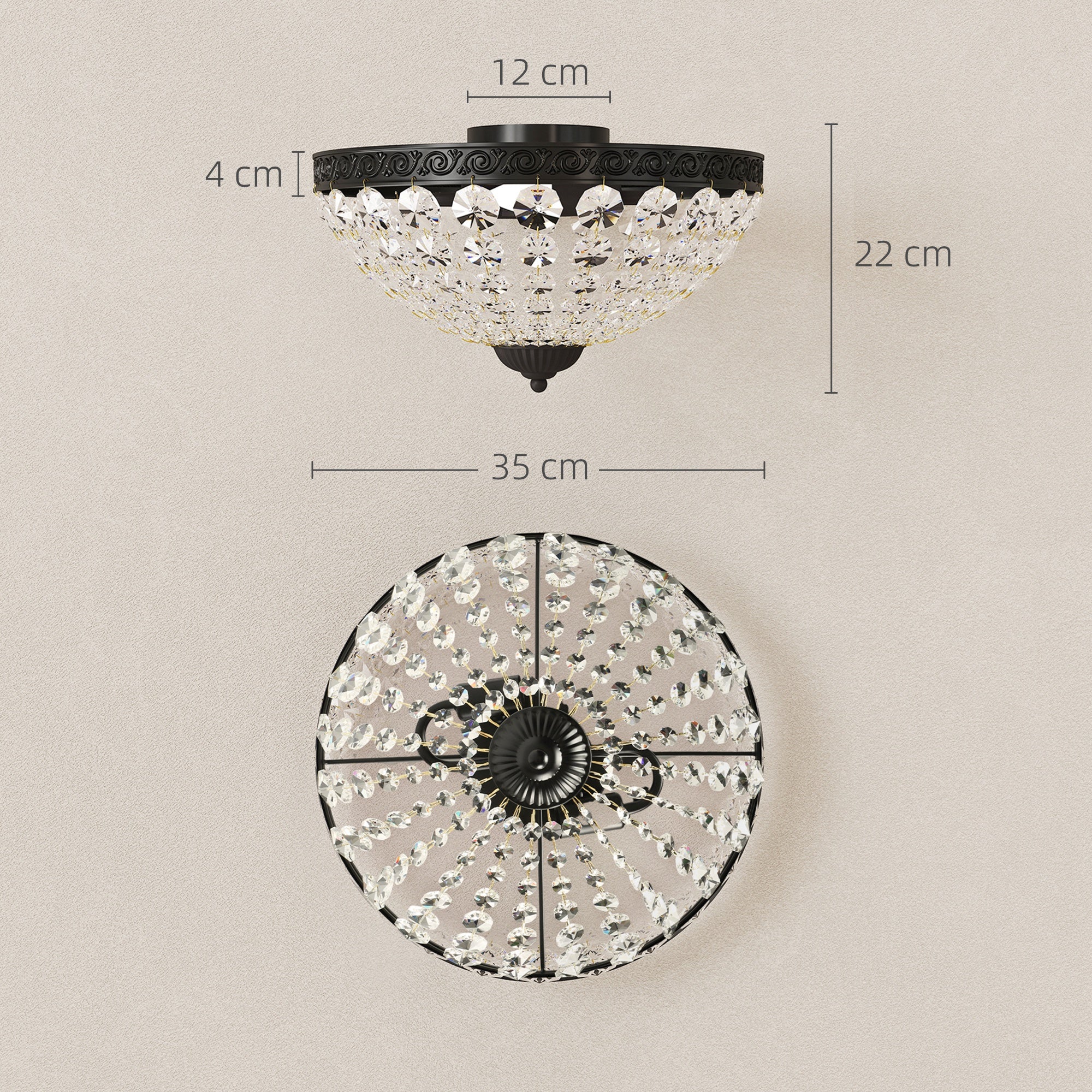 HOMCOM Chandelier Crystal Ceiling Light With E14 Base 2-Lights, Black - Image 5