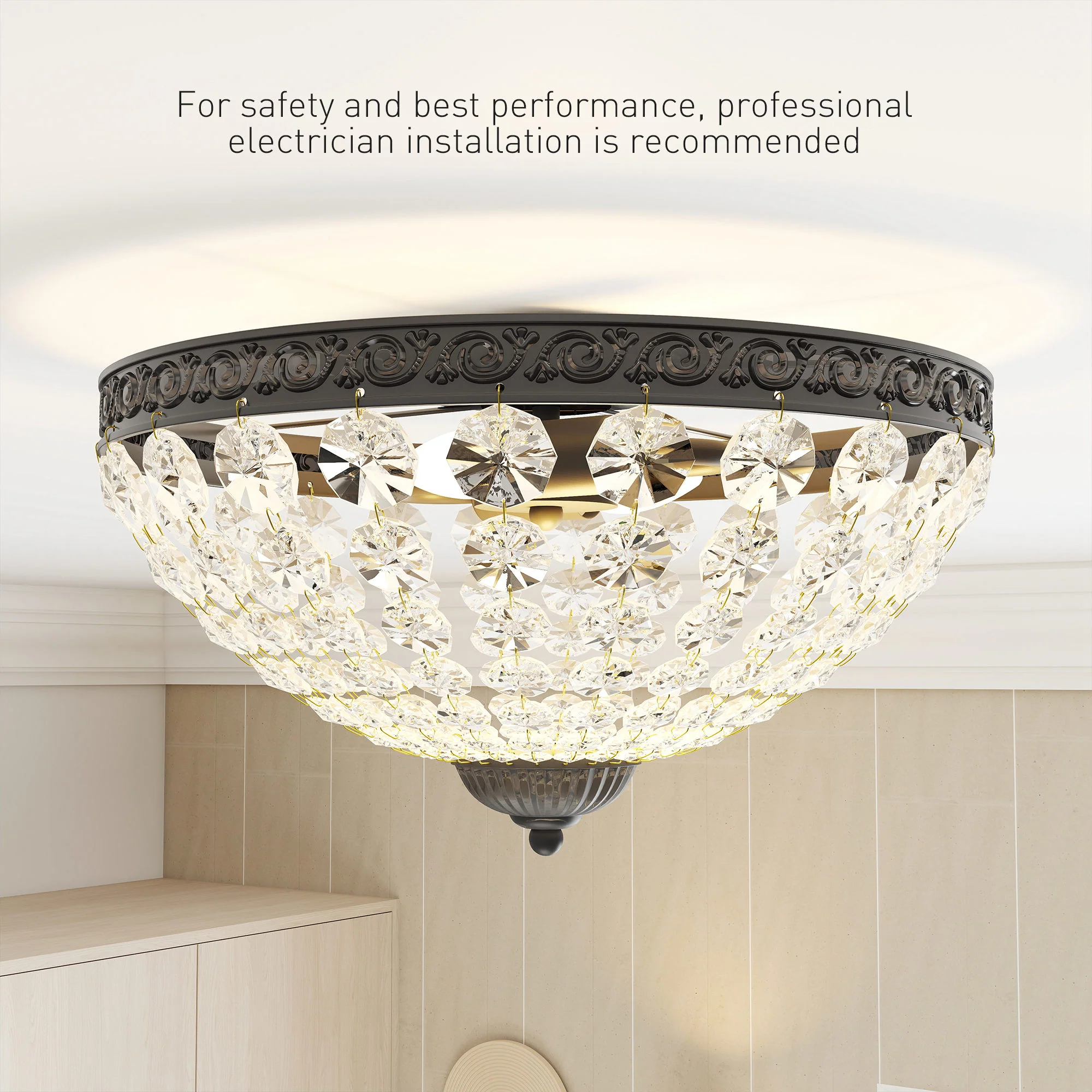 HOMCOM Chandelier Crystal Ceiling Light With E14 Base 2-Lights, Black - Image 6