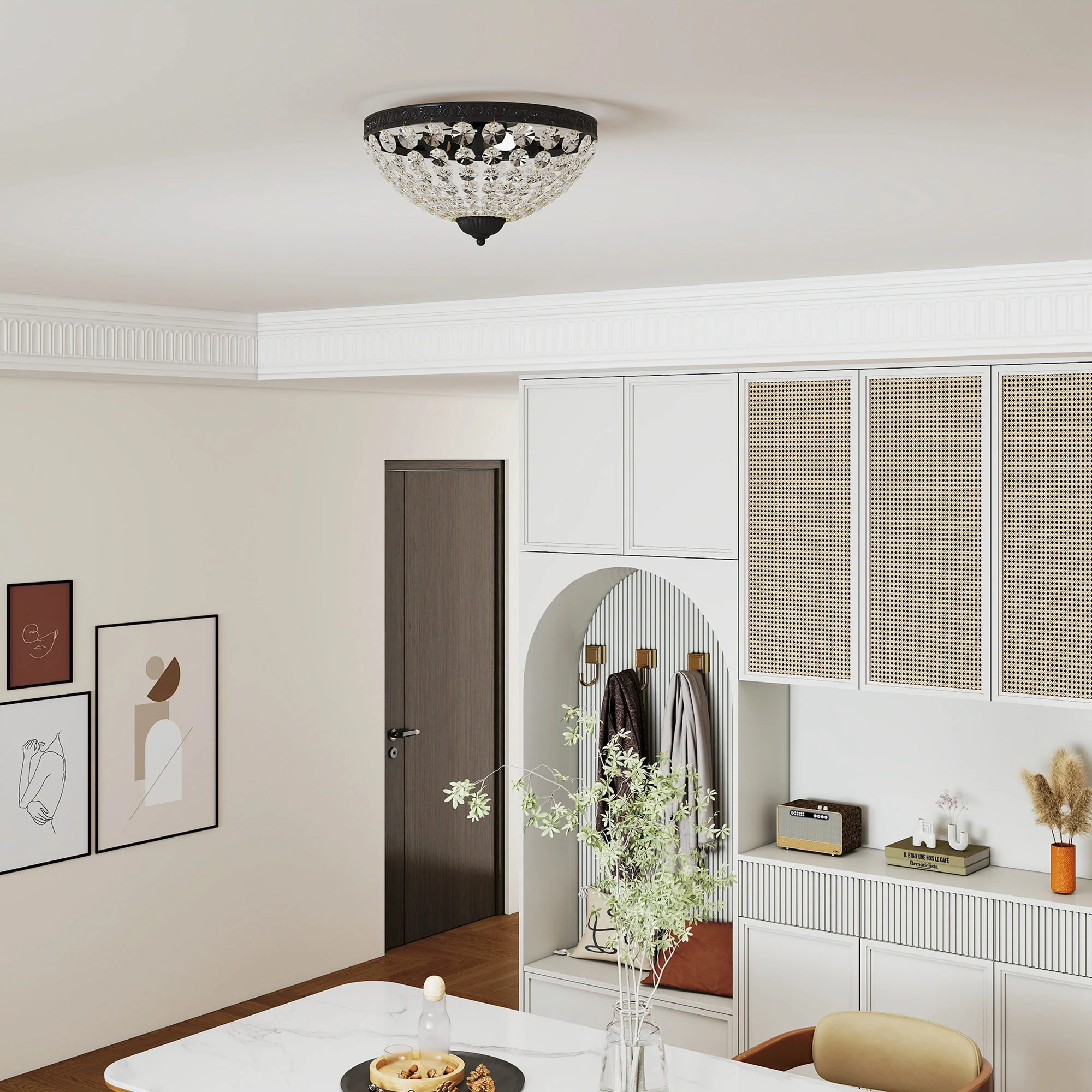 HOMCOM Chandelier Crystal Ceiling Light With E14 Base 2-Lights, Black - Image 8