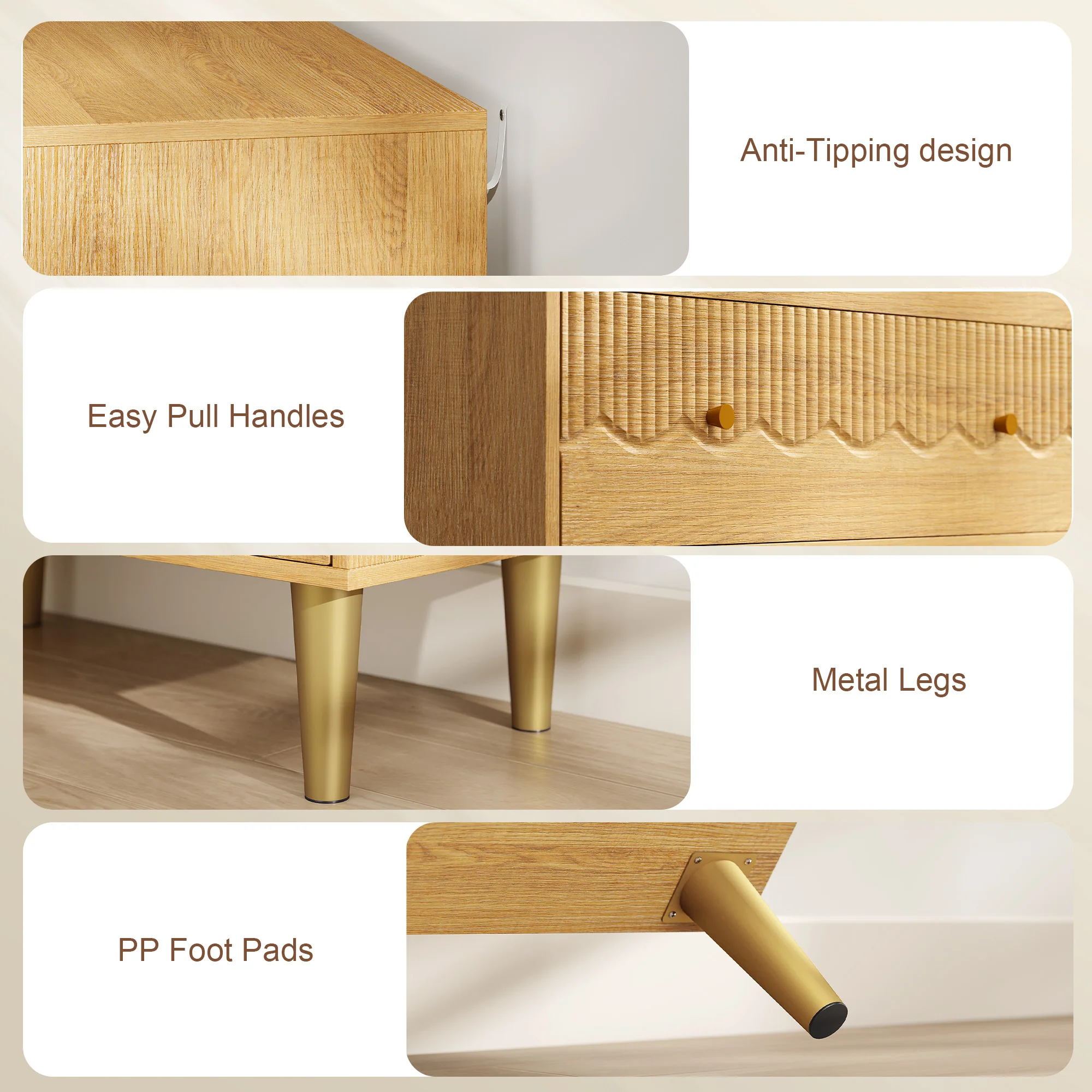 HOMCOM Chest of Drawers, 3 Drawer Dresser Steel Legs and Wooden Top, Oak - Image 7