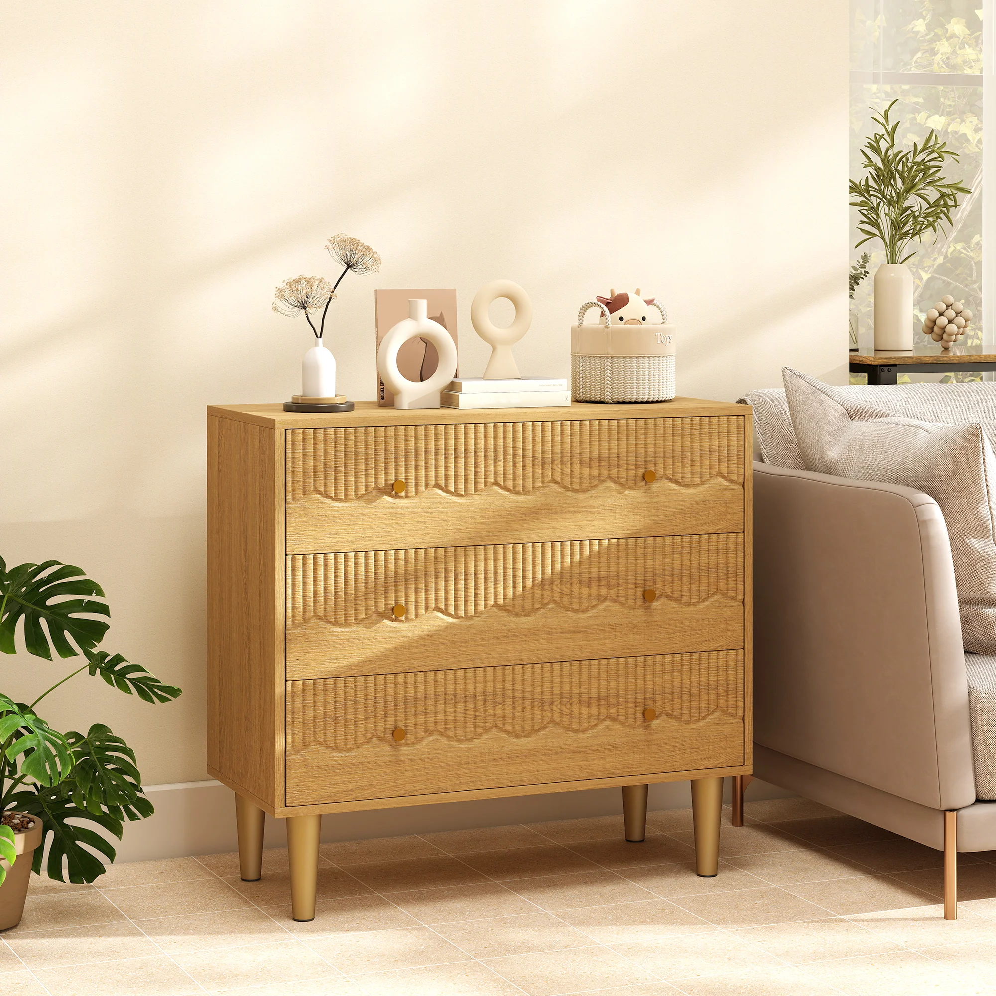 HOMCOM Chest of Drawers, 3 Drawer Dresser Steel Legs and Wooden Top, Oak - Image 8