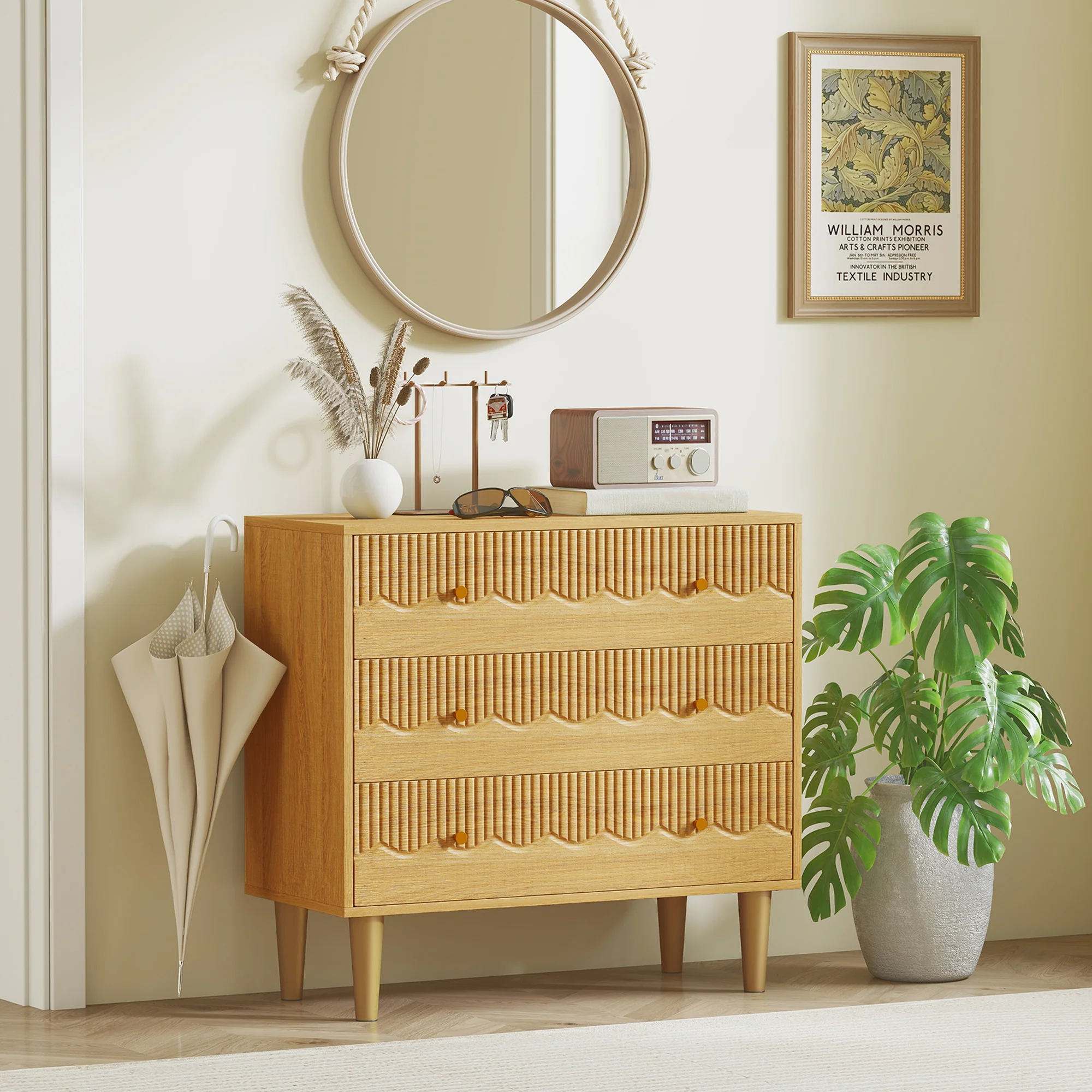 HOMCOM Chest of Drawers, 3 Drawer Dresser Steel Legs and Wooden Top, Oak - Image 9