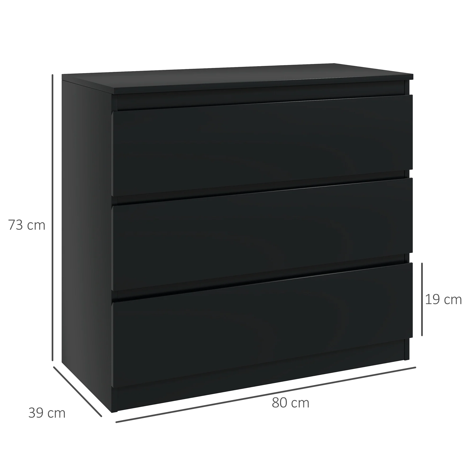 HOMCOM Chest Of Drawers, 3 Drawer Storage Cabinet Unit For Bedroom, Black - Image 5