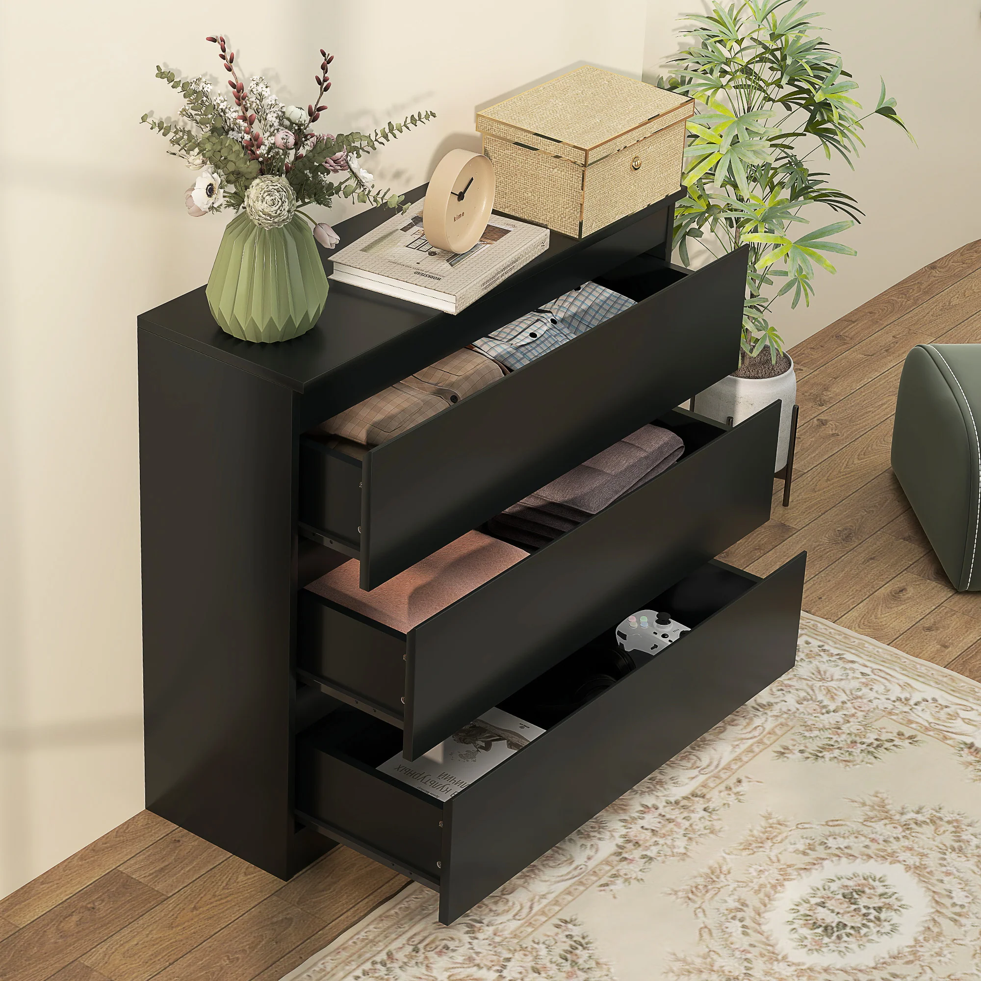 HOMCOM Chest Of Drawers, 3 Drawer Storage Cabinet Unit For Bedroom, Black - Image 7