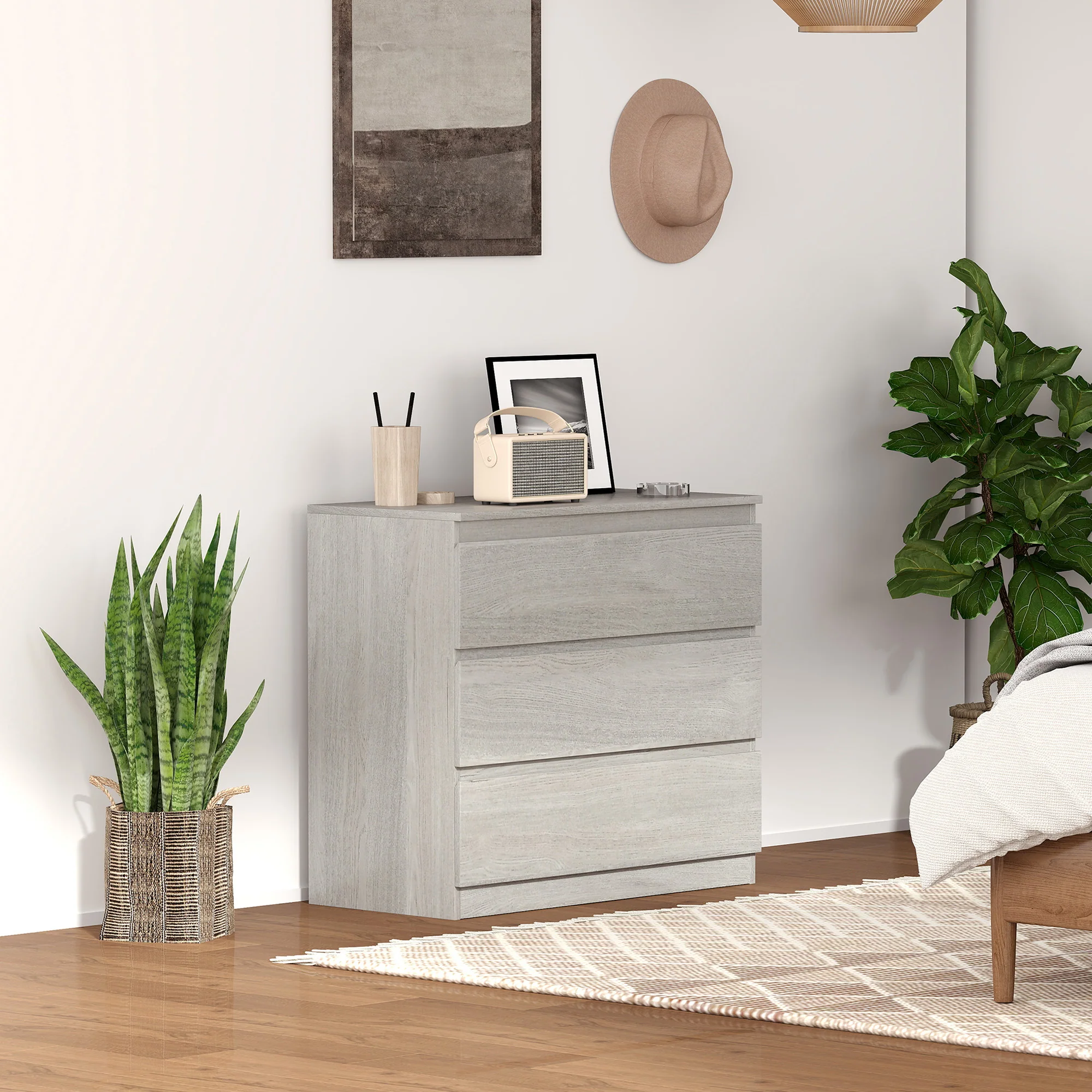 HOMCOM Chest of Drawers, 3 Drawer Storage Cabinet Unit for Bedroom, Grey - Image 2