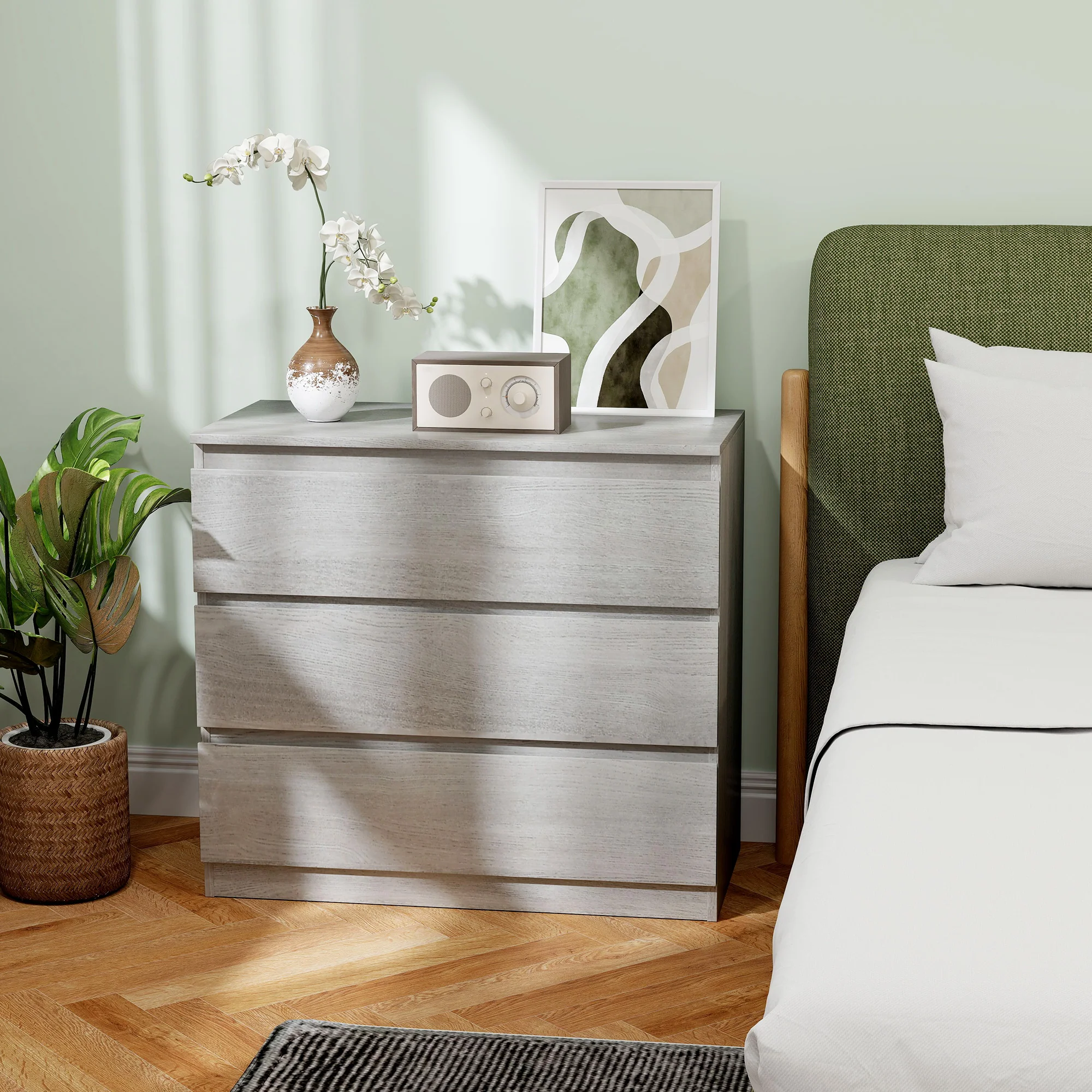 HOMCOM Chest of Drawers, 3 Drawer Storage Cabinet Unit for Bedroom, Grey - Image 8