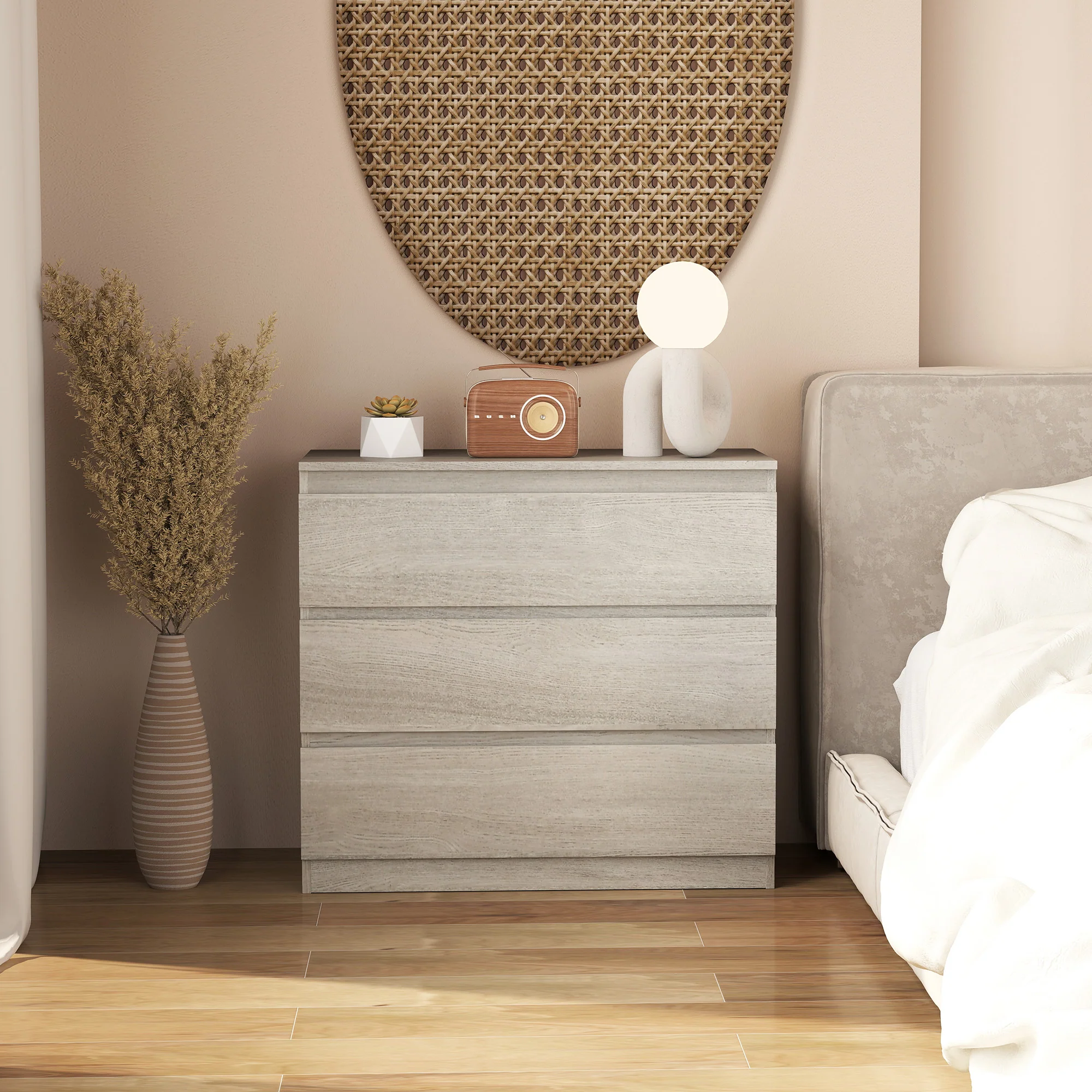 HOMCOM Chest of Drawers, 3 Drawer Storage Cabinet Unit for Bedroom, Grey - Image 9