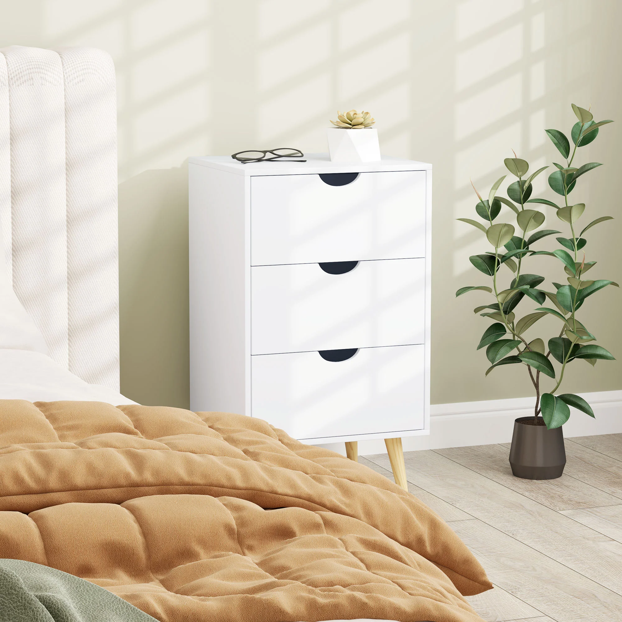 HOMCOM Chest of Drawers, 3 Drawer Unit Storage Chest Bedroom, Cream White - Image 2
