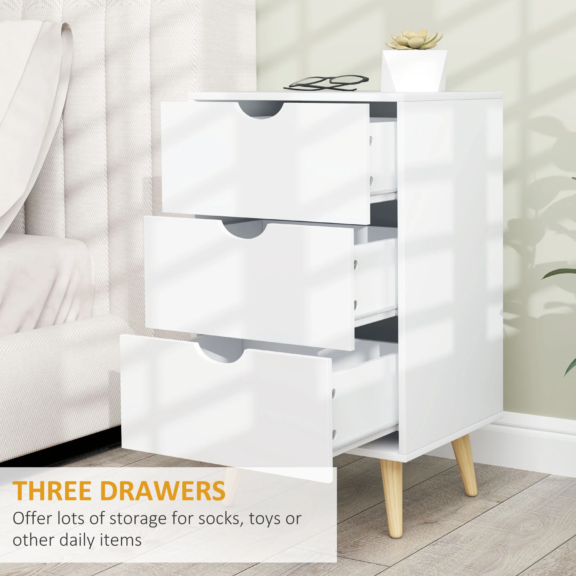 HOMCOM Chest of Drawers, 3 Drawer Unit Storage Chest Bedroom, Cream White - Image 4