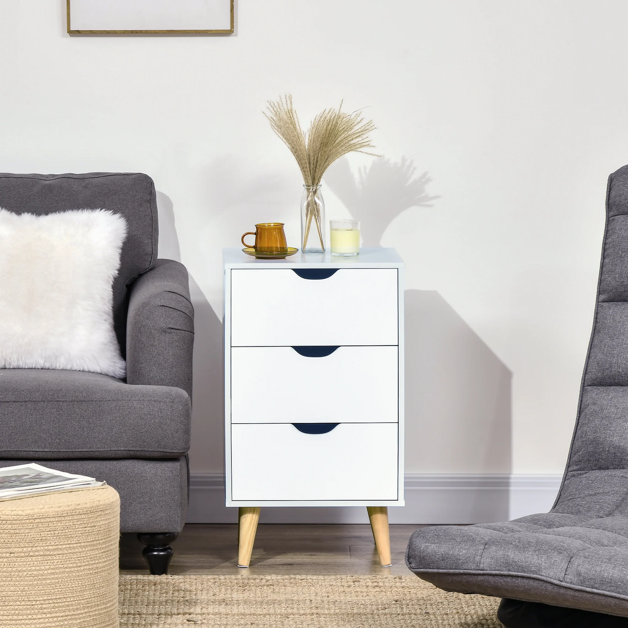 HOMCOM Chest of Drawers, 3 Drawer Unit Storage Chest Bedroom, Cream White - Image 7