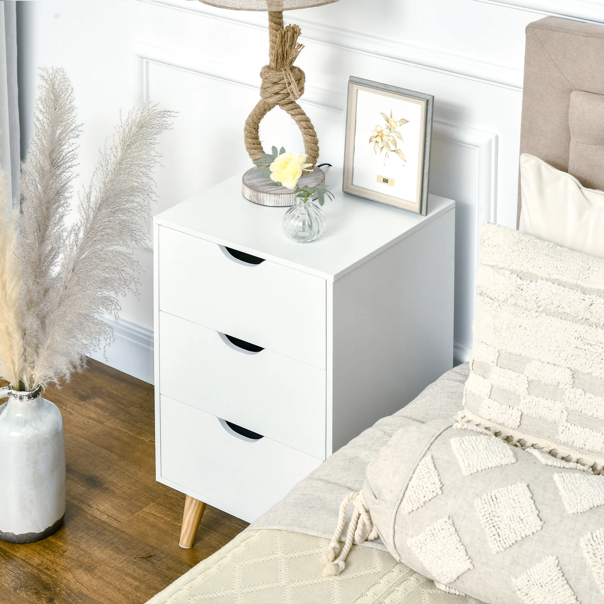 HOMCOM Chest of Drawers, 3 Drawer Unit Storage Chest Bedroom, Cream White - Image 8