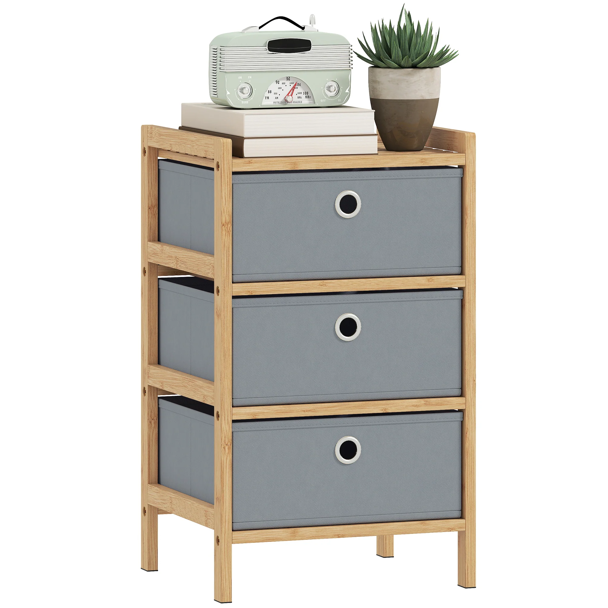HOMCOM Chest of Drawers, 3 Drawers Dresser with Bamboo Frame, Light Grey