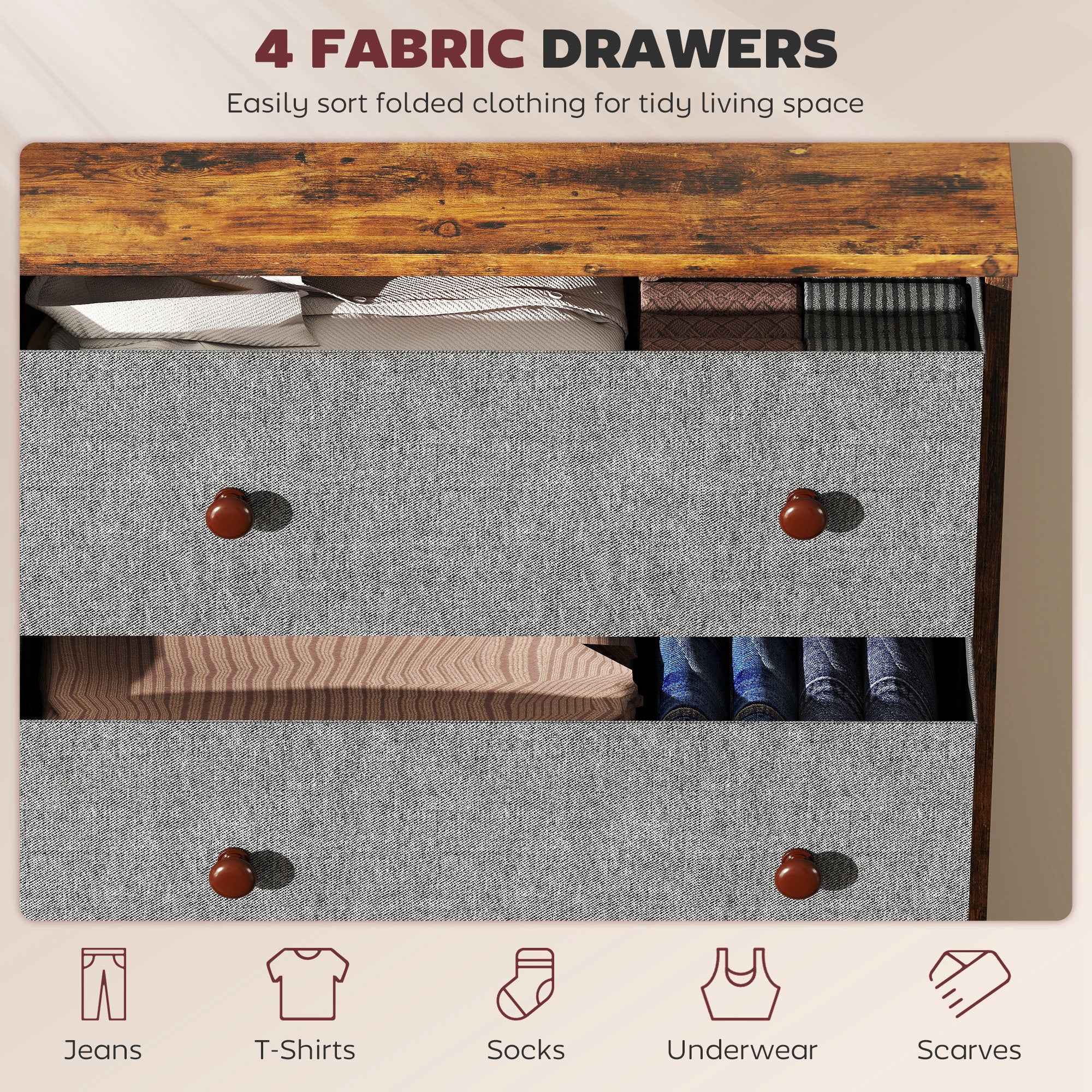 HOMCOM Chest Of Drawers, 4 Drawer Dresser For Bedroom - Image 3