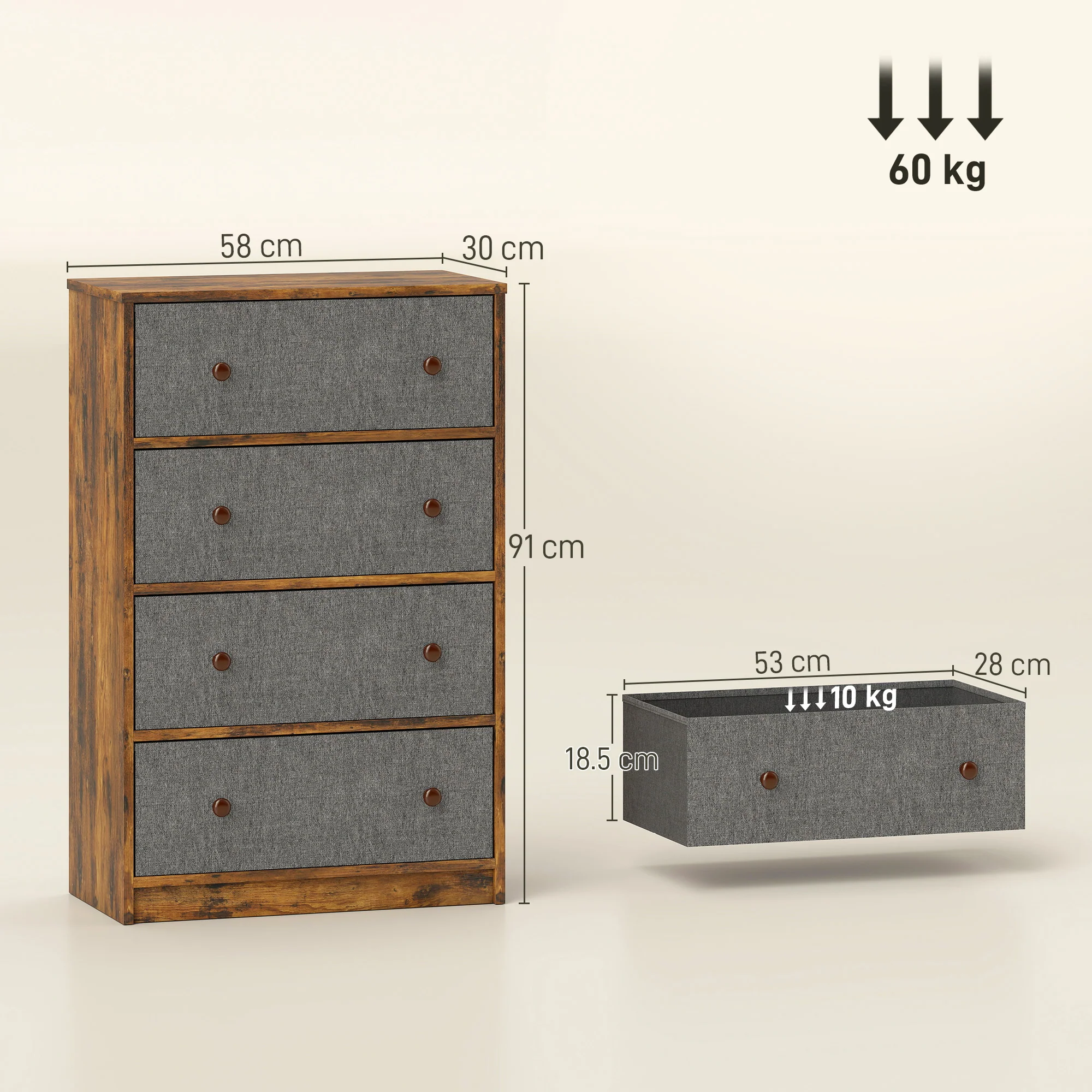 HOMCOM Chest Of Drawers, 4 Drawer Dresser For Bedroom - Image 5