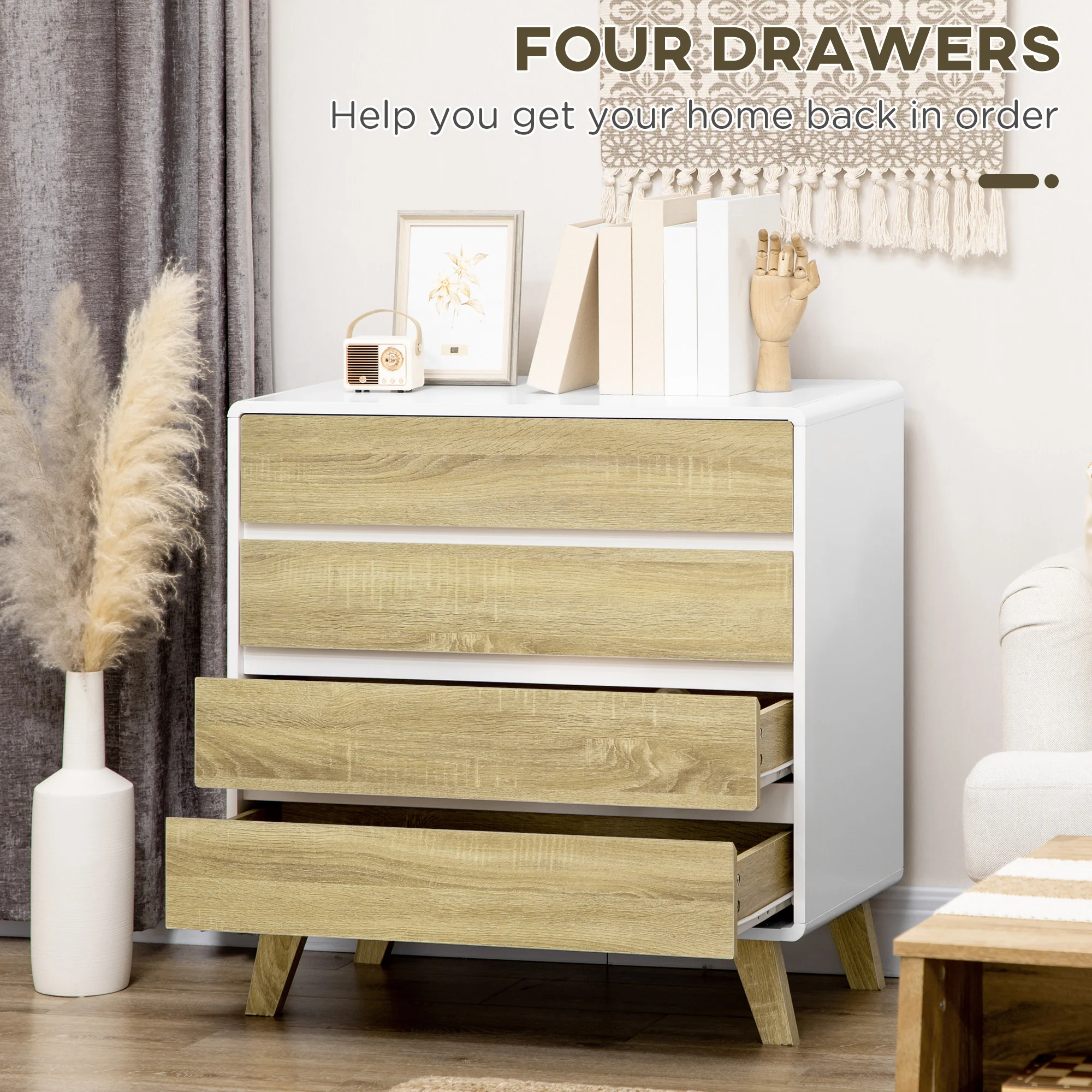 HOMCOM Chest of Drawers, 4 Drawer Storage Cabinet Organiser for Bedroom - Image 4