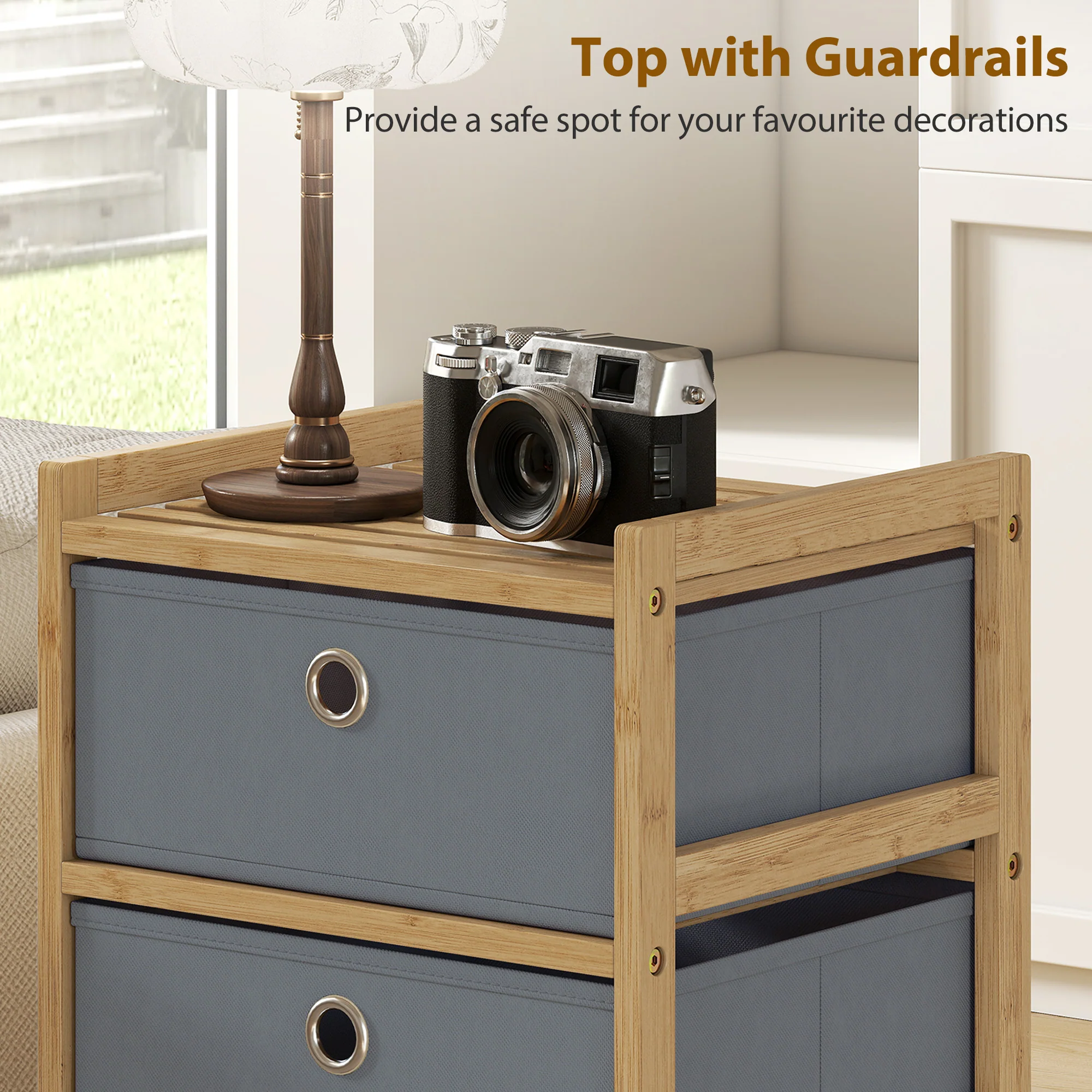 HOMCOM Chest of Drawers, 4 Drawers Dresser with Bamboo Frame, Light Grey - Image 5