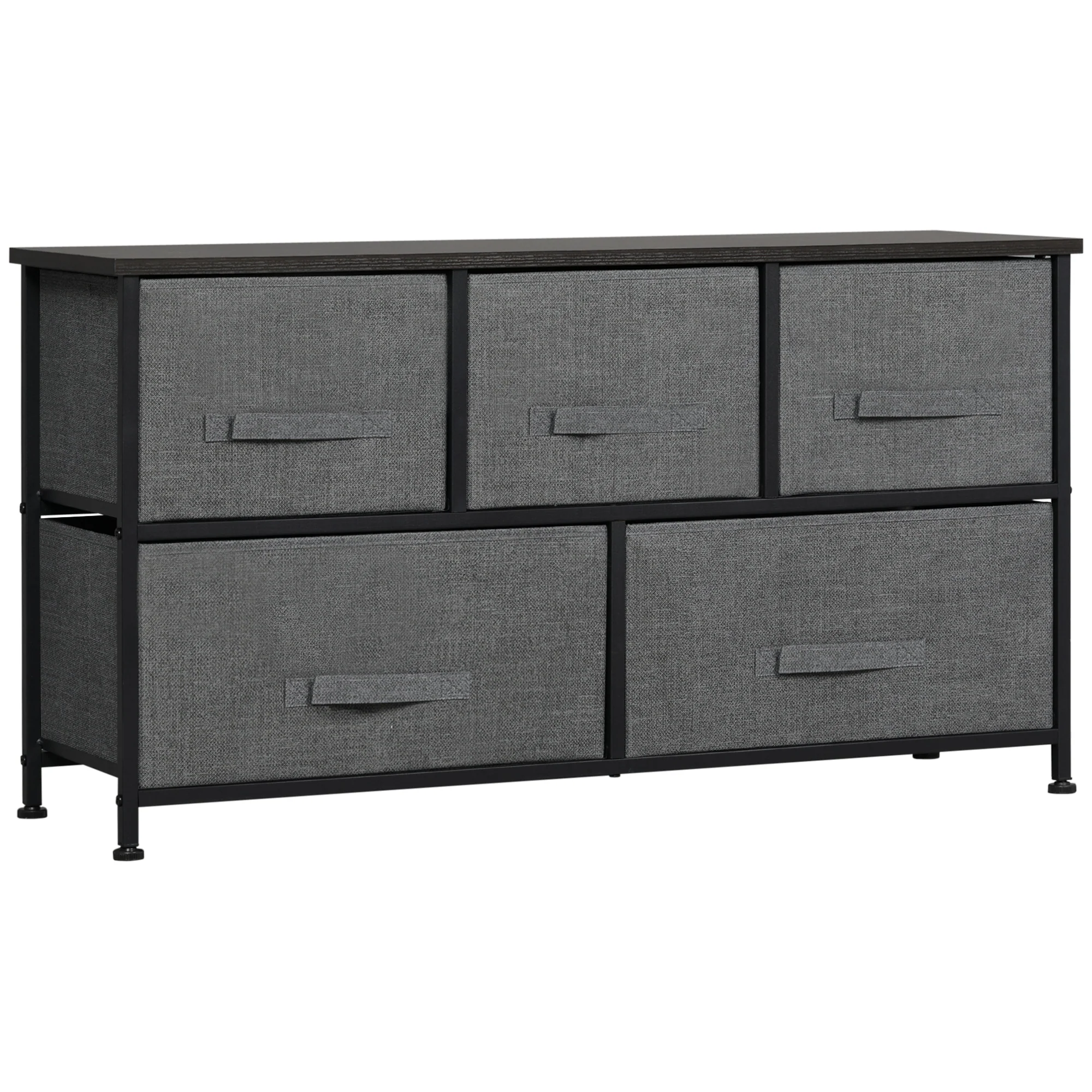 HOMCOM Chest Of Drawers, 5 Drawer Fabric Dresser For Bedroom, Dark Grey