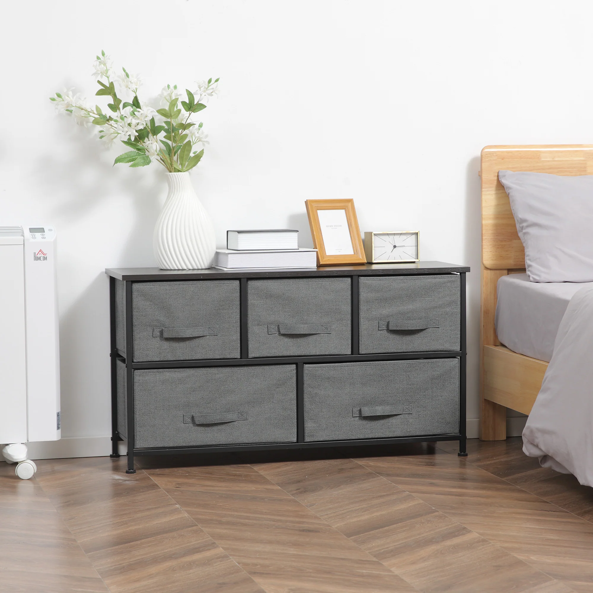 HOMCOM Chest Of Drawers, 5 Drawer Fabric Dresser For Bedroom, Dark Grey - Image 2