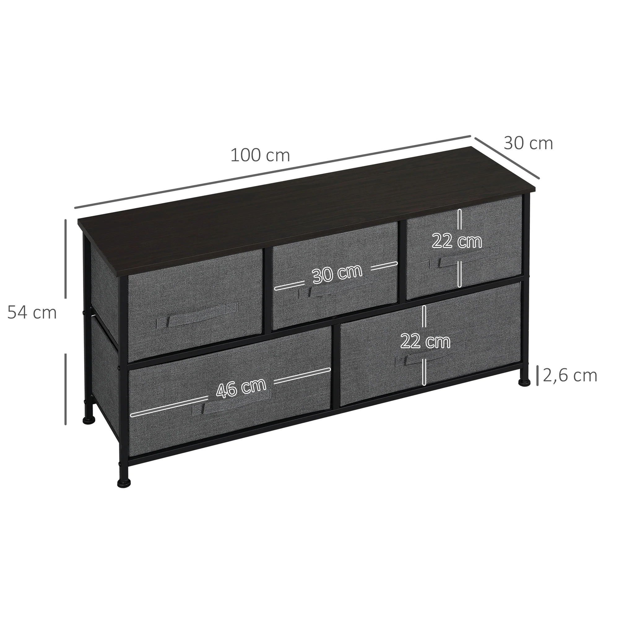HOMCOM Chest Of Drawers, 5 Drawer Fabric Dresser For Bedroom, Dark Grey - Image 5