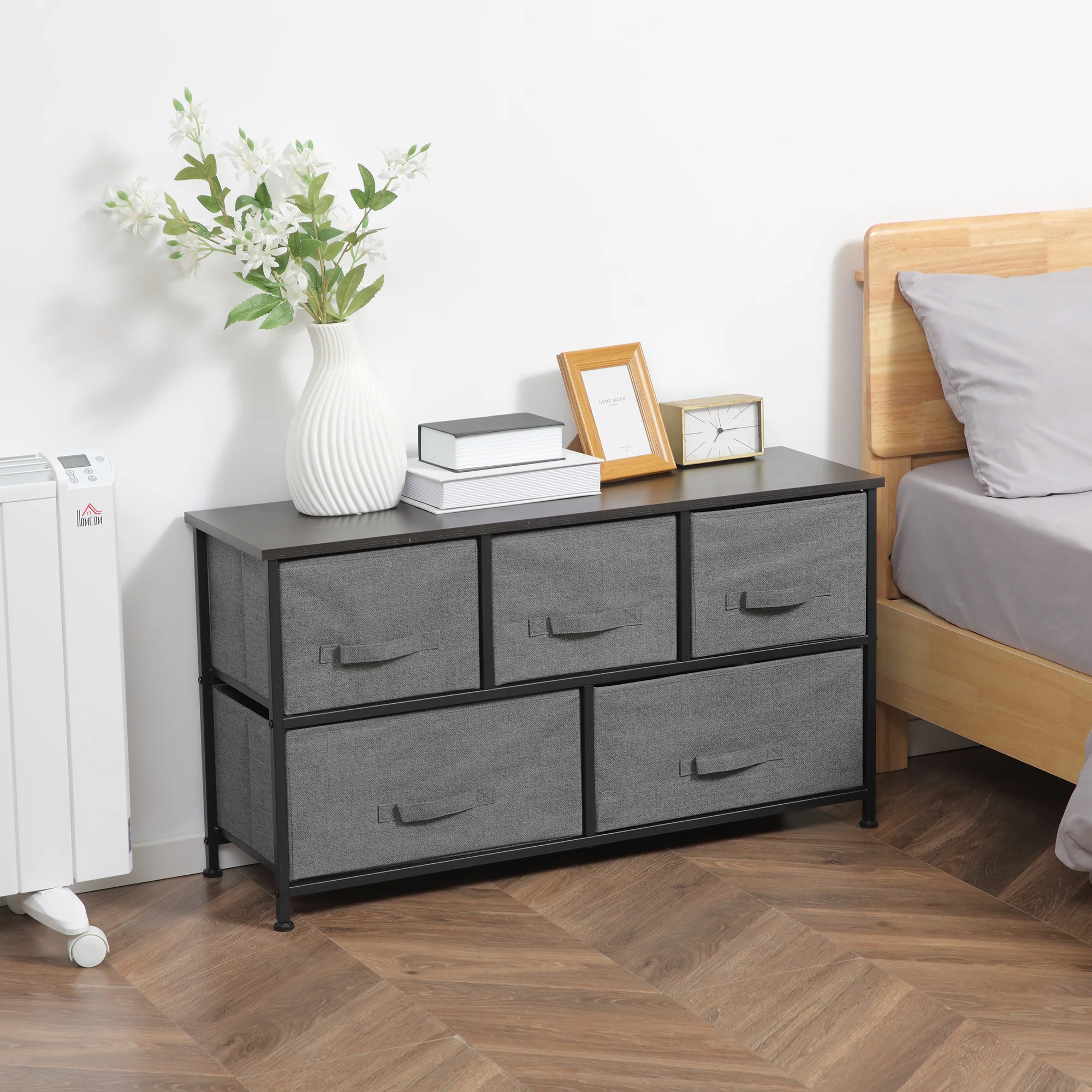 HOMCOM Chest Of Drawers, 5 Drawer Fabric Dresser For Bedroom, Dark Grey - Image 7