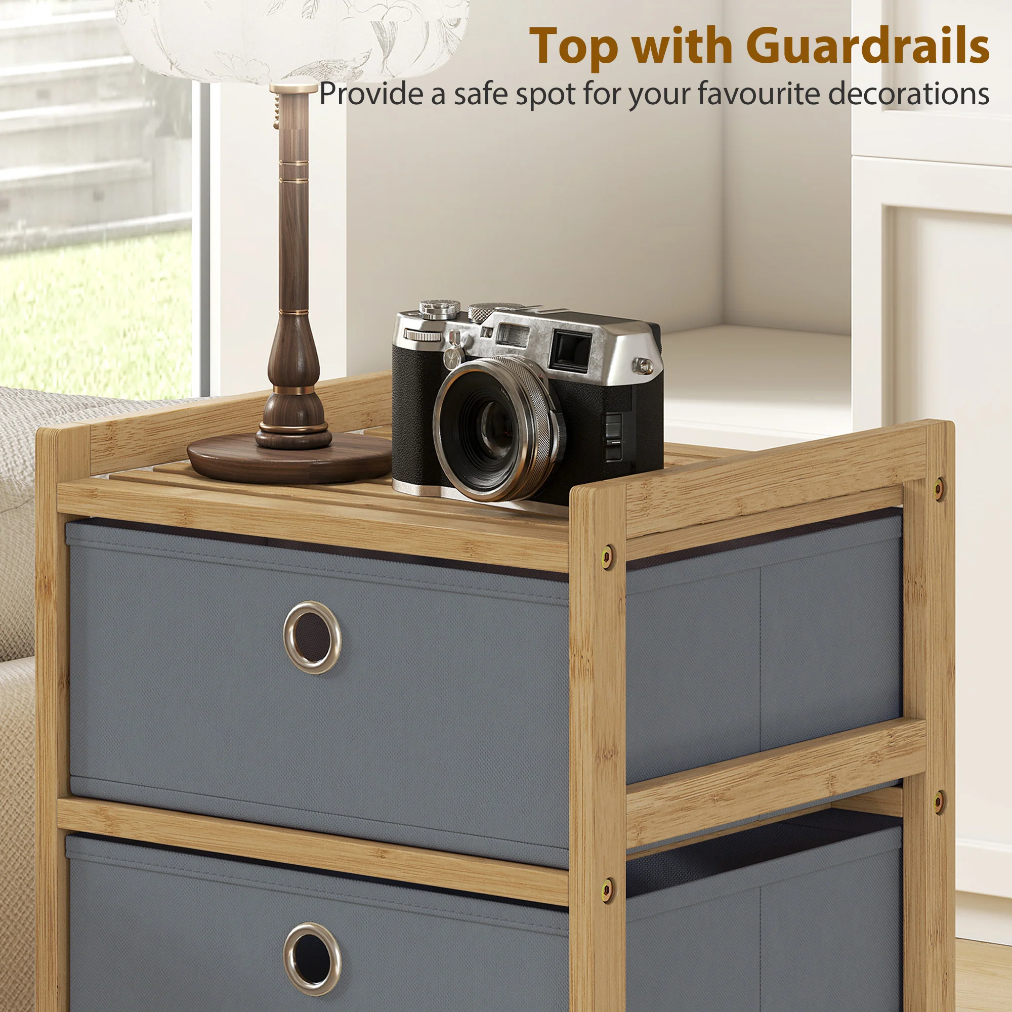 HOMCOM Chest of Drawers, 5 Drawers Dresser with Bamboo Frame, Light Grey - Image 5