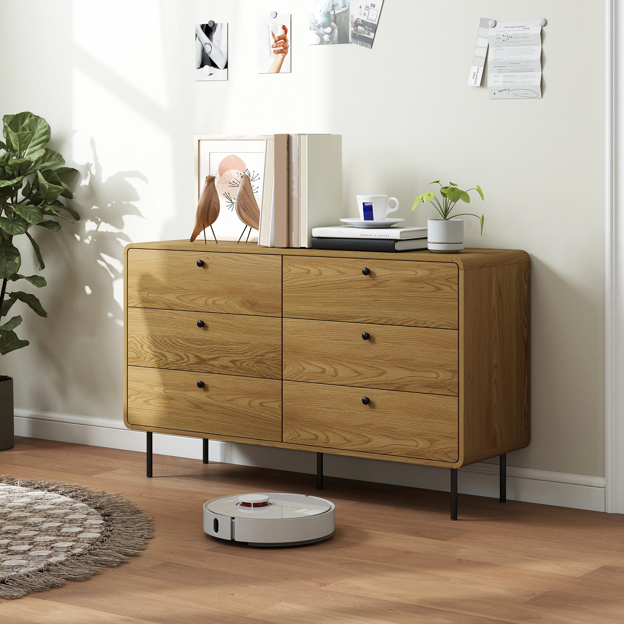 HOMCOM Chest of Drawers for Bedroom, Modern 6 Drawer Dresser, Oak - Image 8