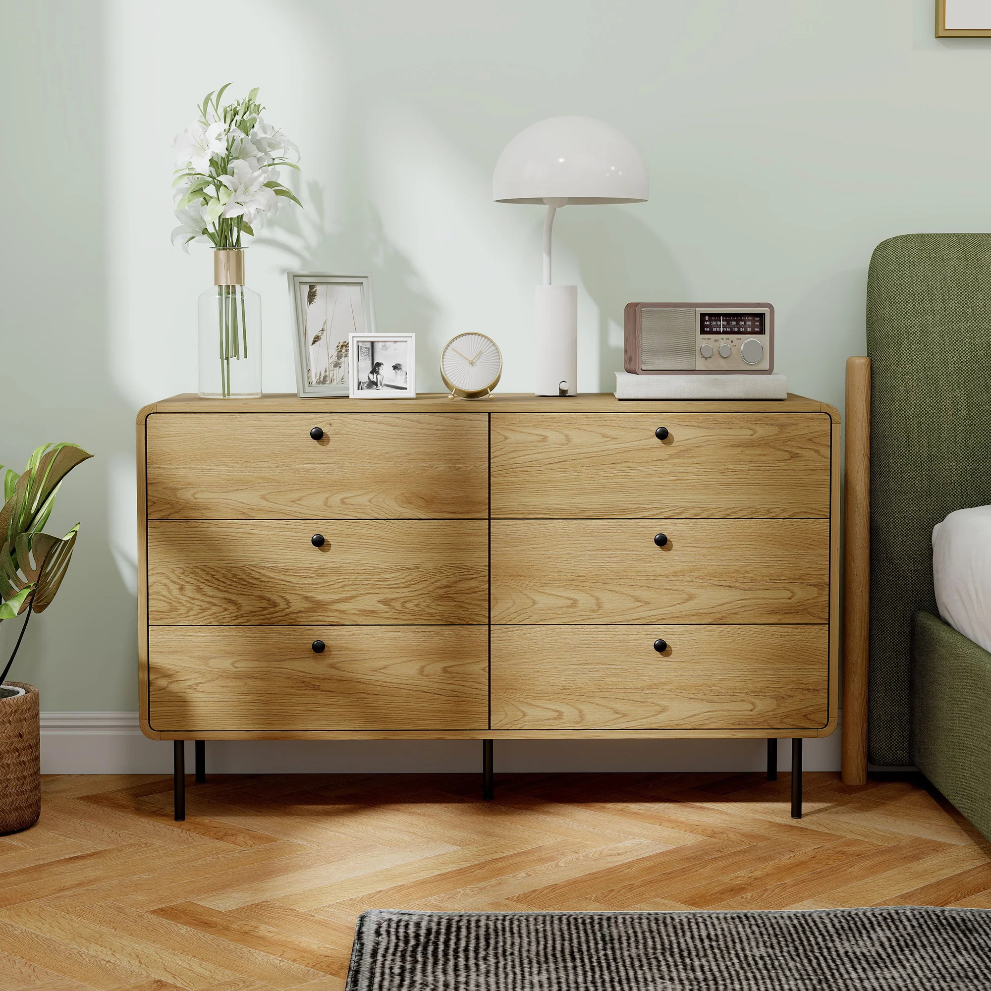 HOMCOM Chest of Drawers for Bedroom, Modern 6 Drawer Dresser, Oak - Image 9