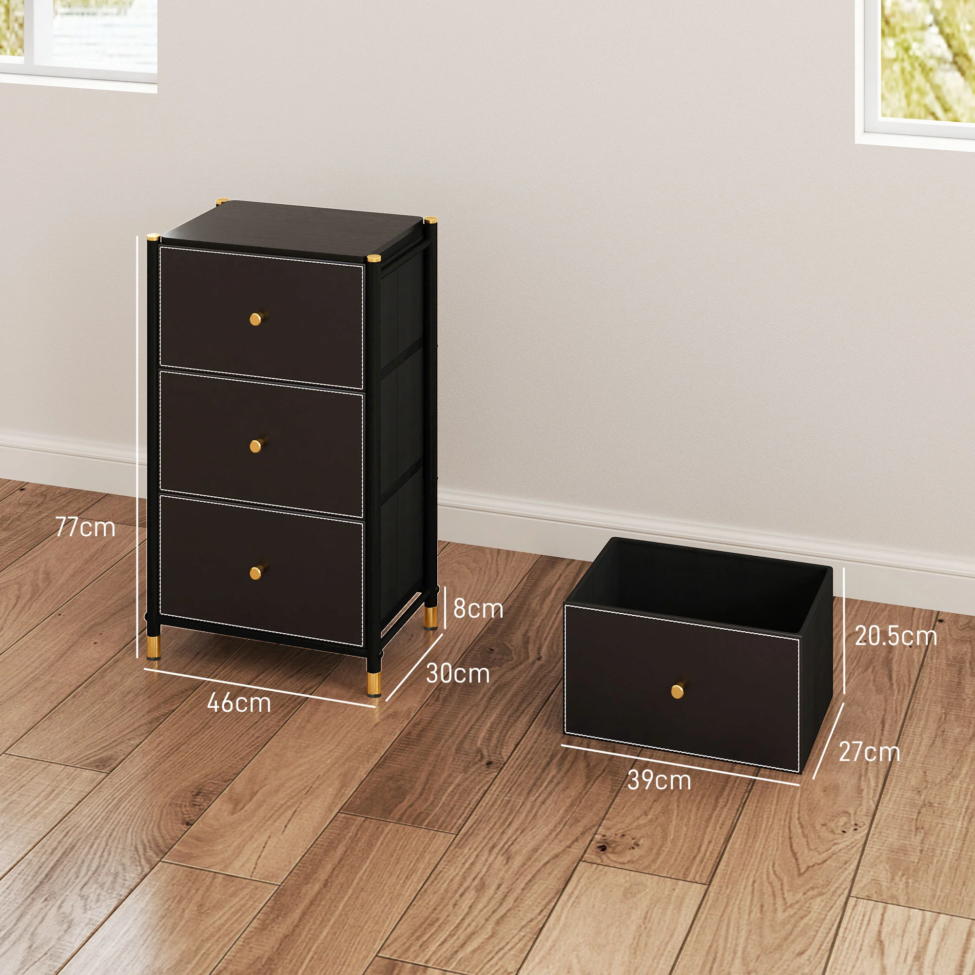 HOMCOM Chest Of Drawers With 3 Drawers For Bedroom, Living Room, Black - Image 5