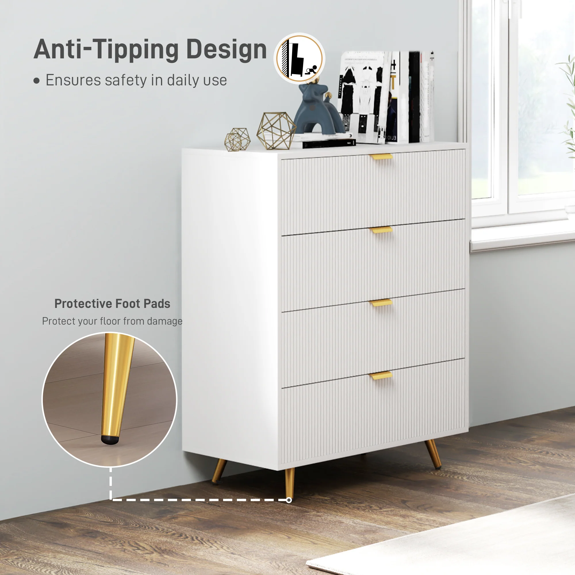 HOMCOM Chest of Drawers with 4 Drawers for Bedroom, Living Room - Image 15