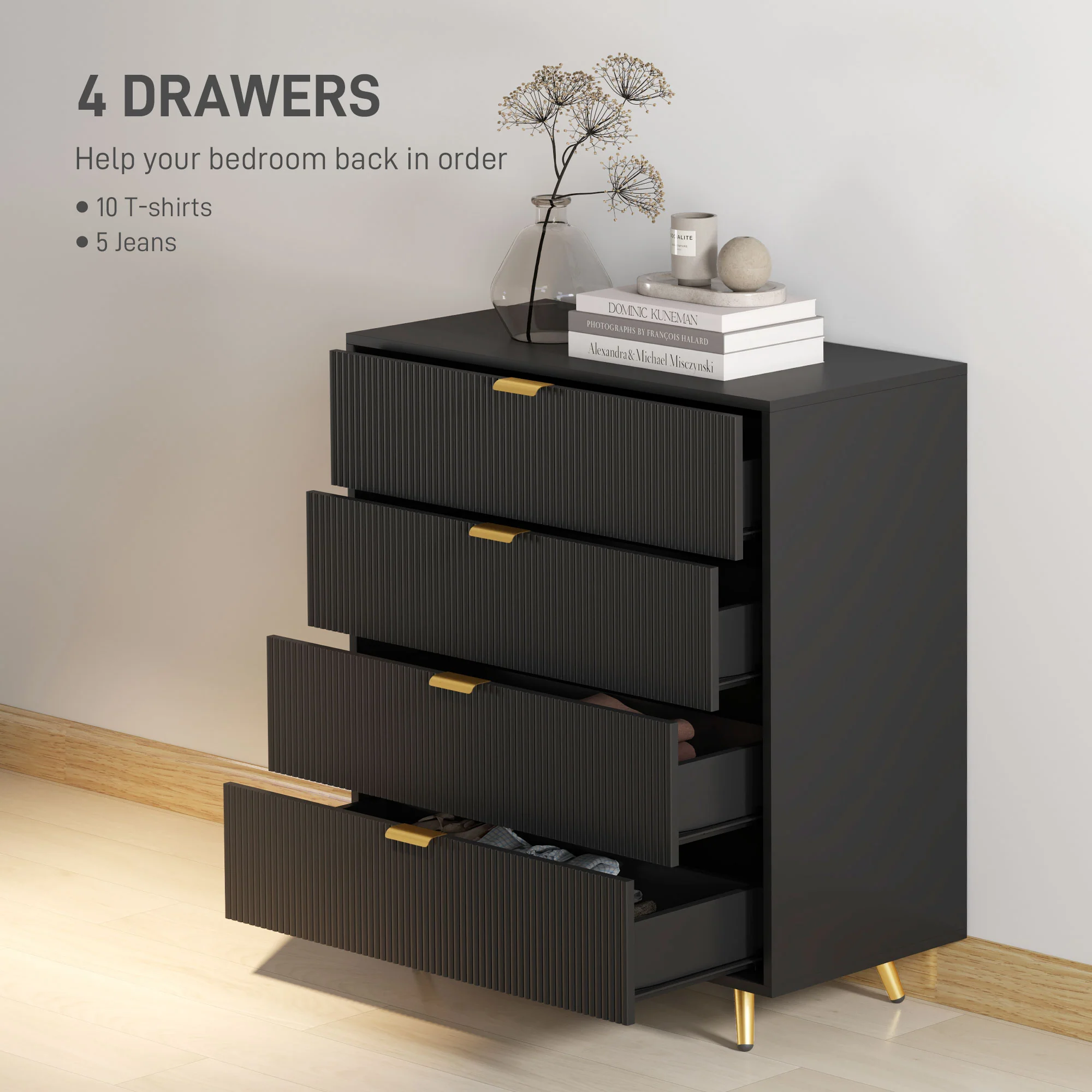 HOMCOM Chest of Drawers with 4 Drawers for Bedroom, Living Room - Image 3