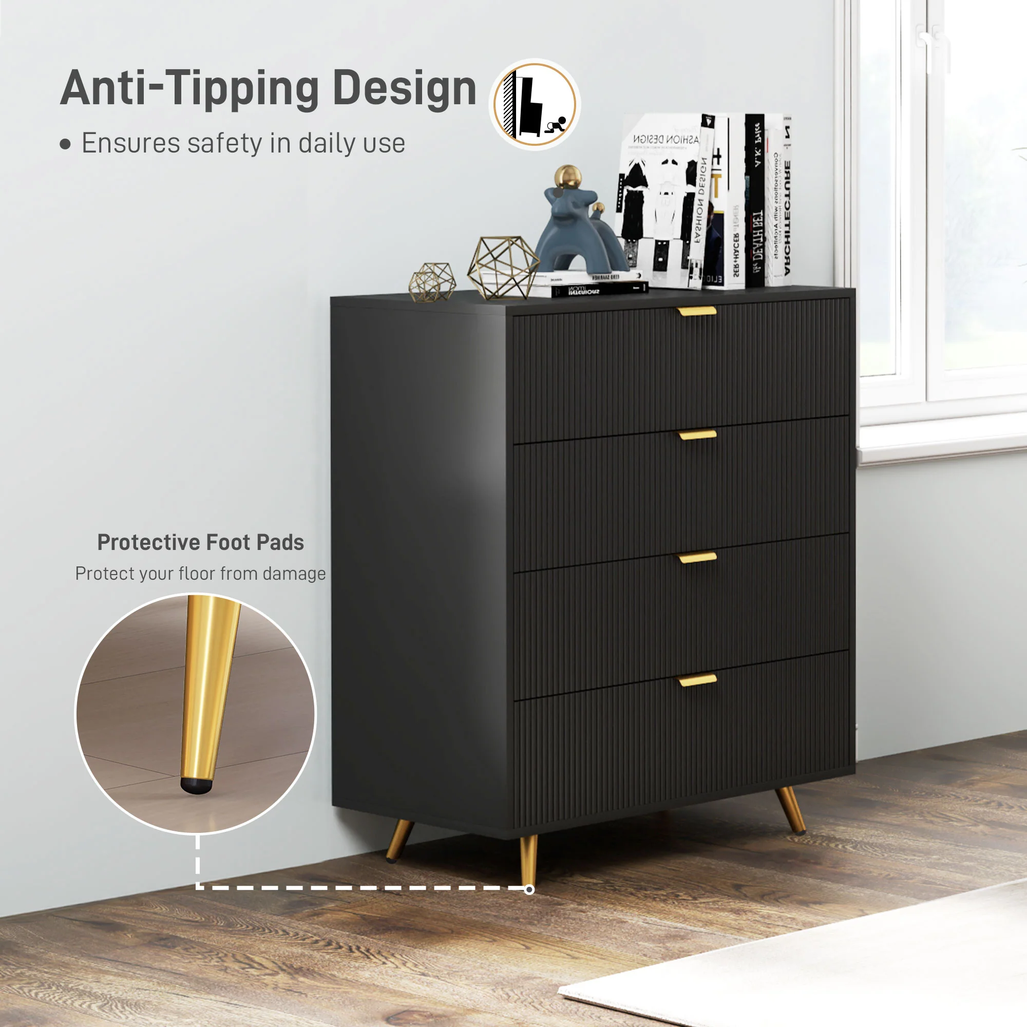 HOMCOM Chest of Drawers with 4 Drawers for Bedroom, Living Room - Image 6