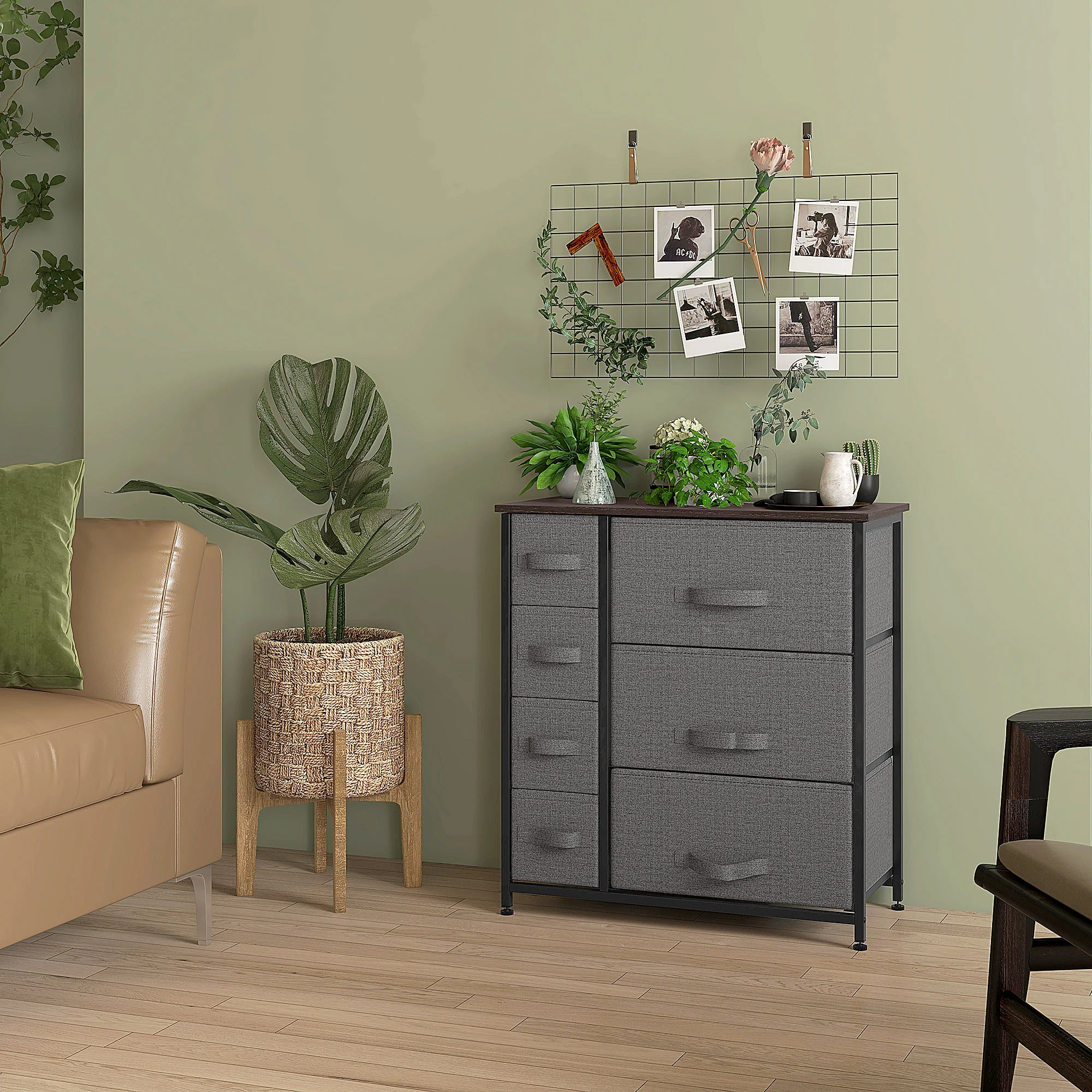 HOMCOM Chest Of Drawers With 7 Dresser Drawers For Home Bedroom, Dark Grey - Image 2