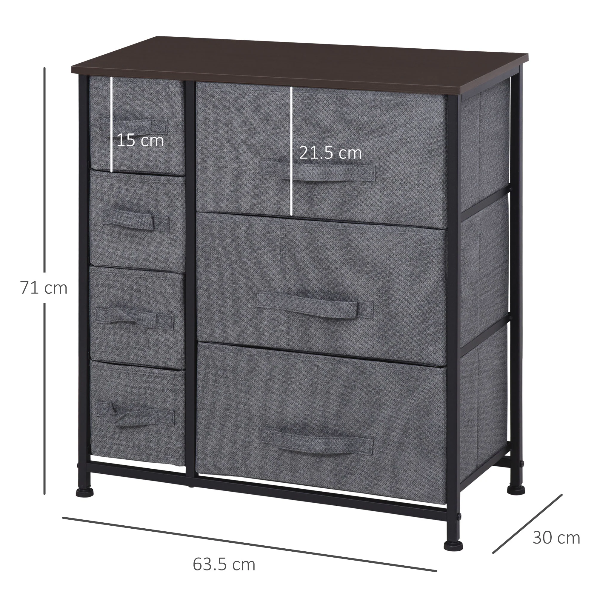 HOMCOM Chest Of Drawers With 7 Dresser Drawers For Home Bedroom, Dark Grey - Image 5