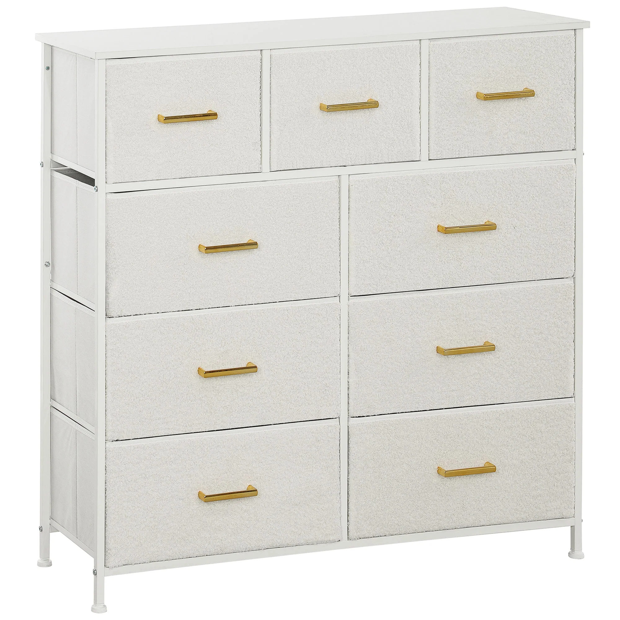HOMCOM Chest of Drawers with 9 Drawers, Boucle Storage Organiser, Cream