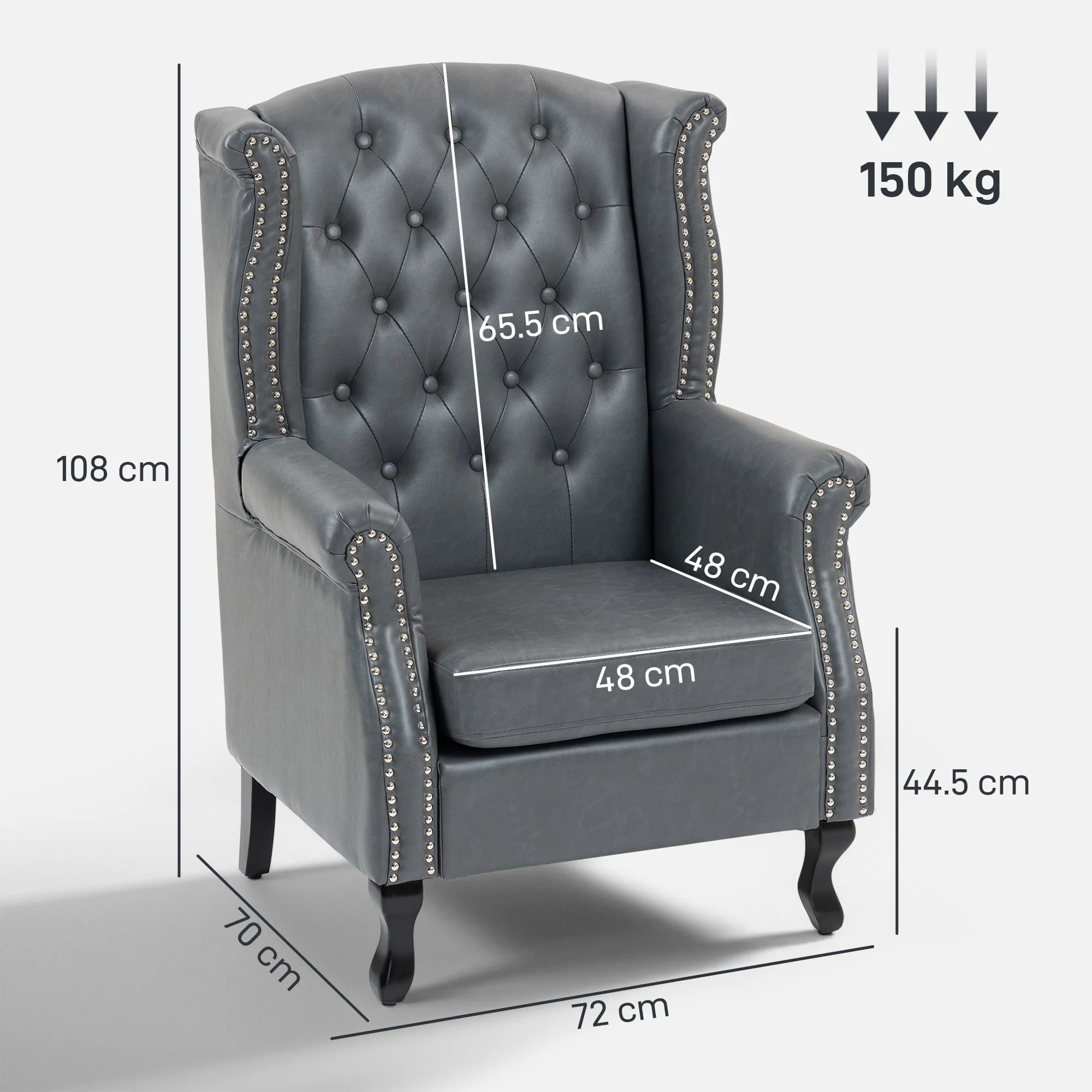 HOMCOM Chesterfield-style Wing Back Armchair Tufted Accent Chair Grey - Image 5