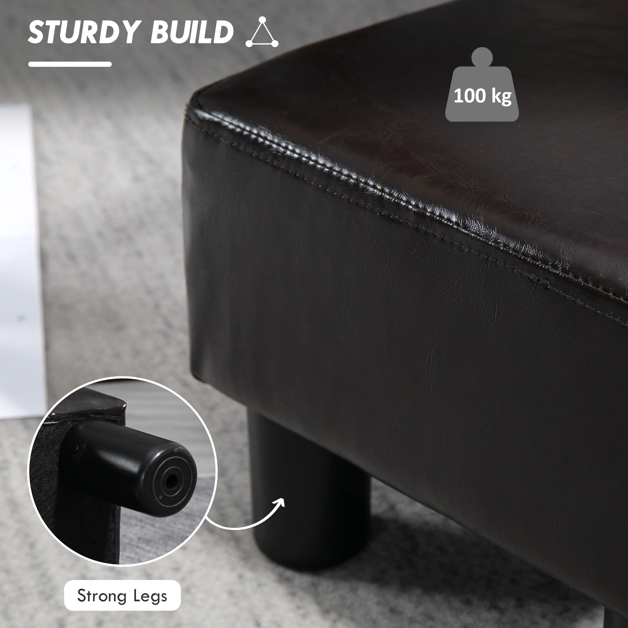 HOMCOM Chic Faux Leather Footstool Ottoman Cube With 4 Plastic Legs Brown - Image 4
