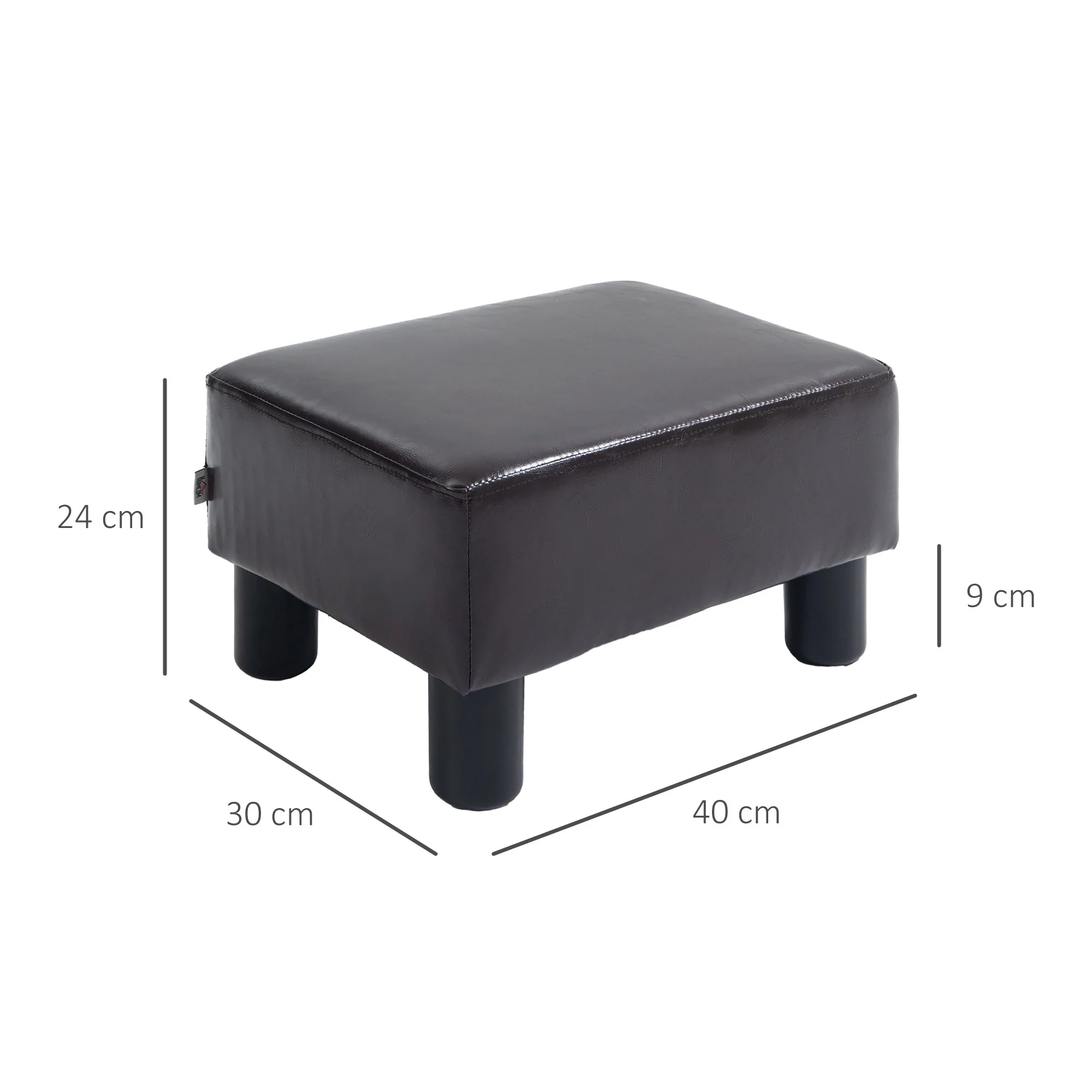 HOMCOM Chic Faux Leather Footstool Ottoman Cube With 4 Plastic Legs Brown - Image 5