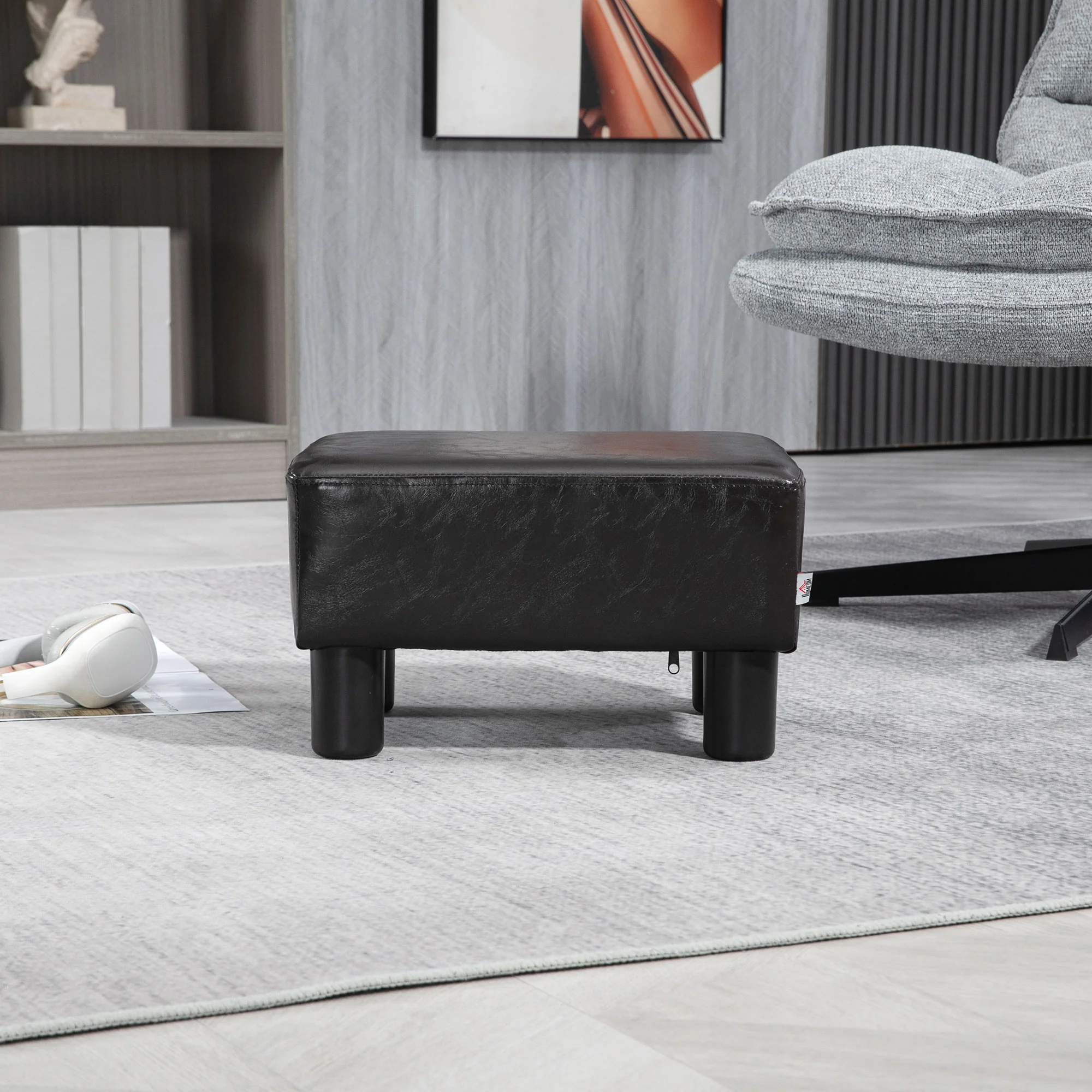 HOMCOM Chic Faux Leather Footstool Ottoman Cube With 4 Plastic Legs Brown - Image 8