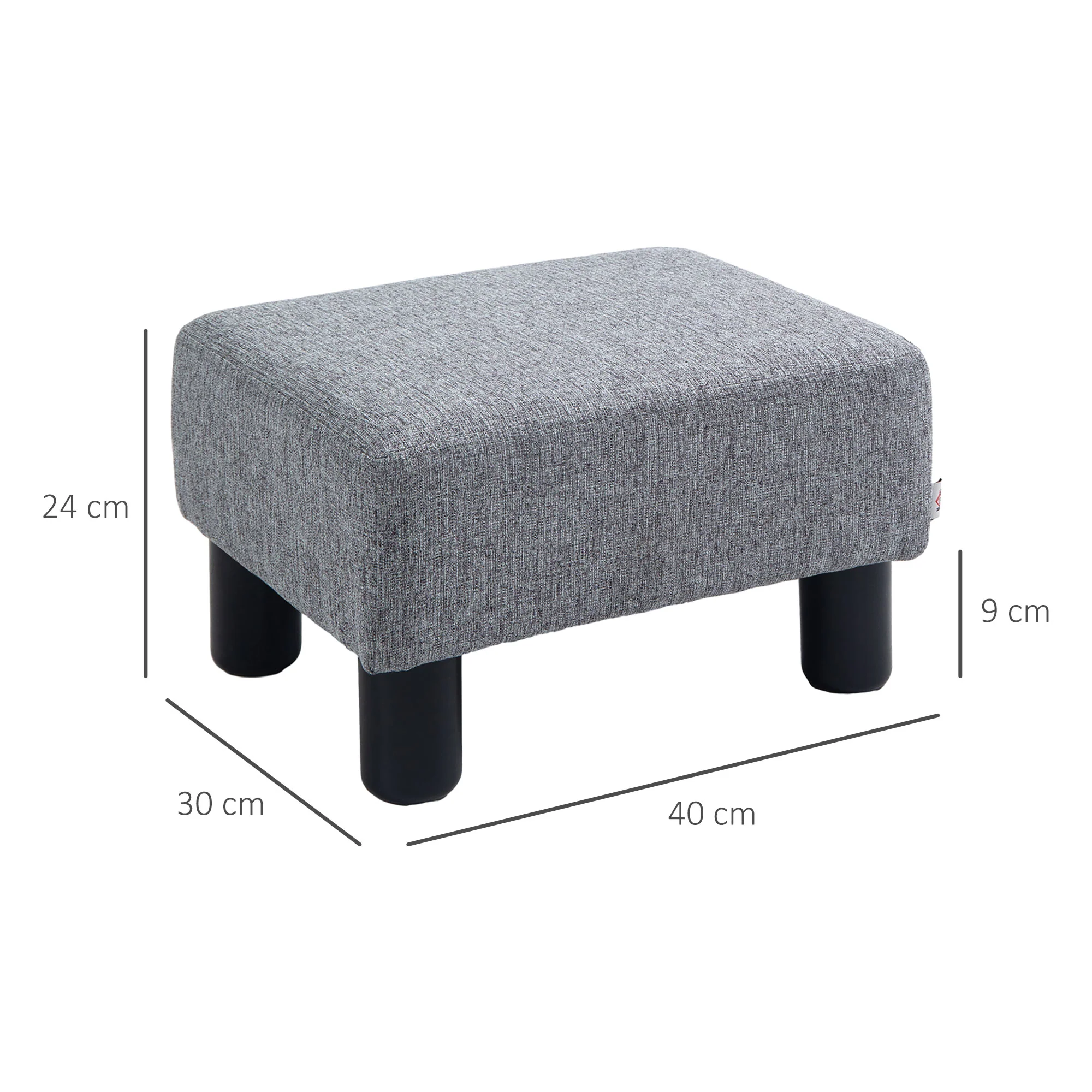 HOMCOM Chic Linen Fabric Grey Footstool Ottoman Cube With 4 Plastic Legs - Image 5
