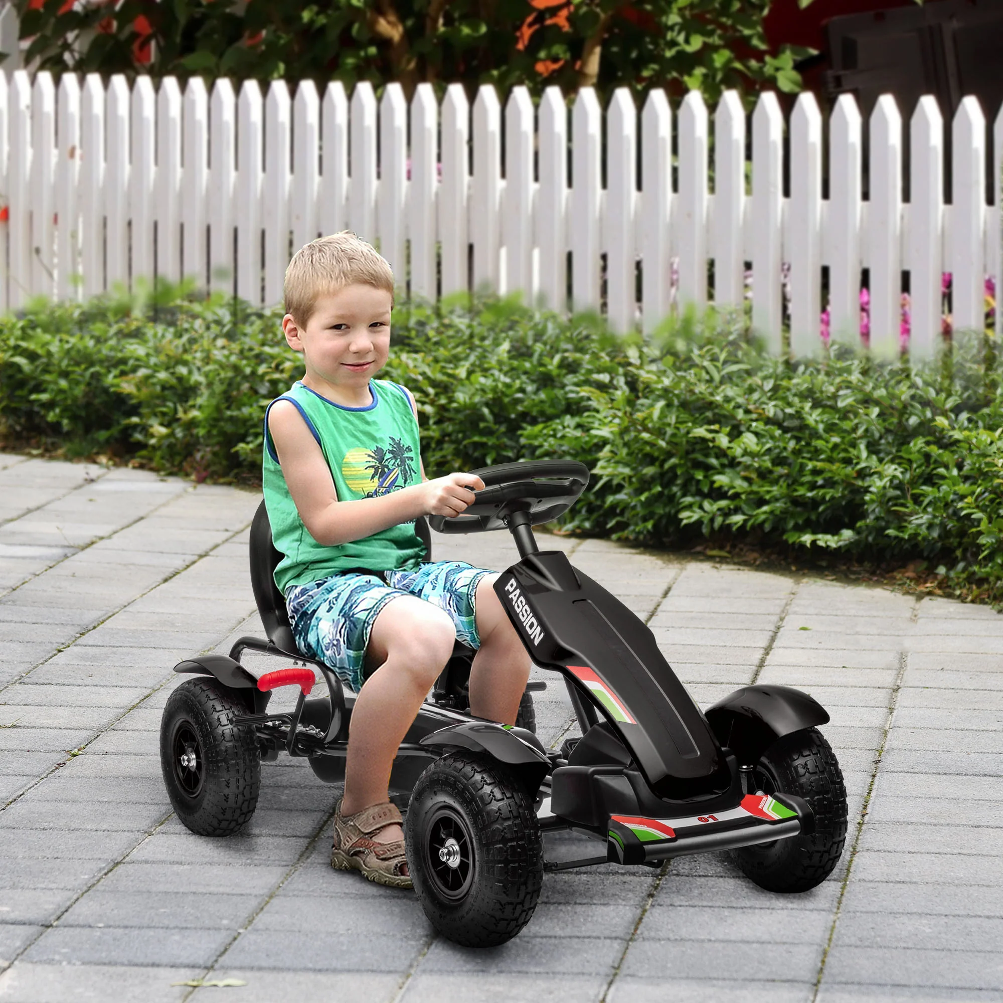 HOMCOM Children Pedal Go Kart W/ Adjustable Seat, Inflatable Tyres - Black - Image 2