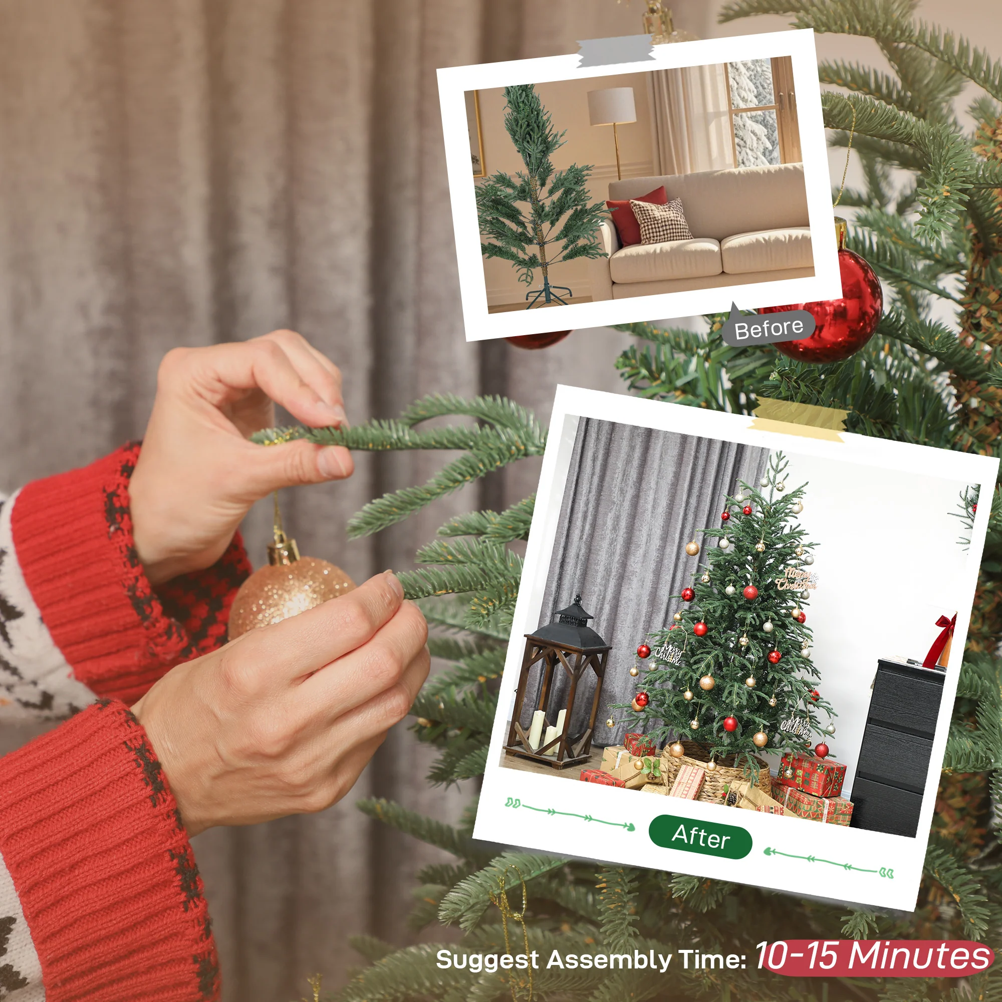 HOMCOM Christmas Tree, Full Spruce Xmas Tree, Easy Assembly - Image 7