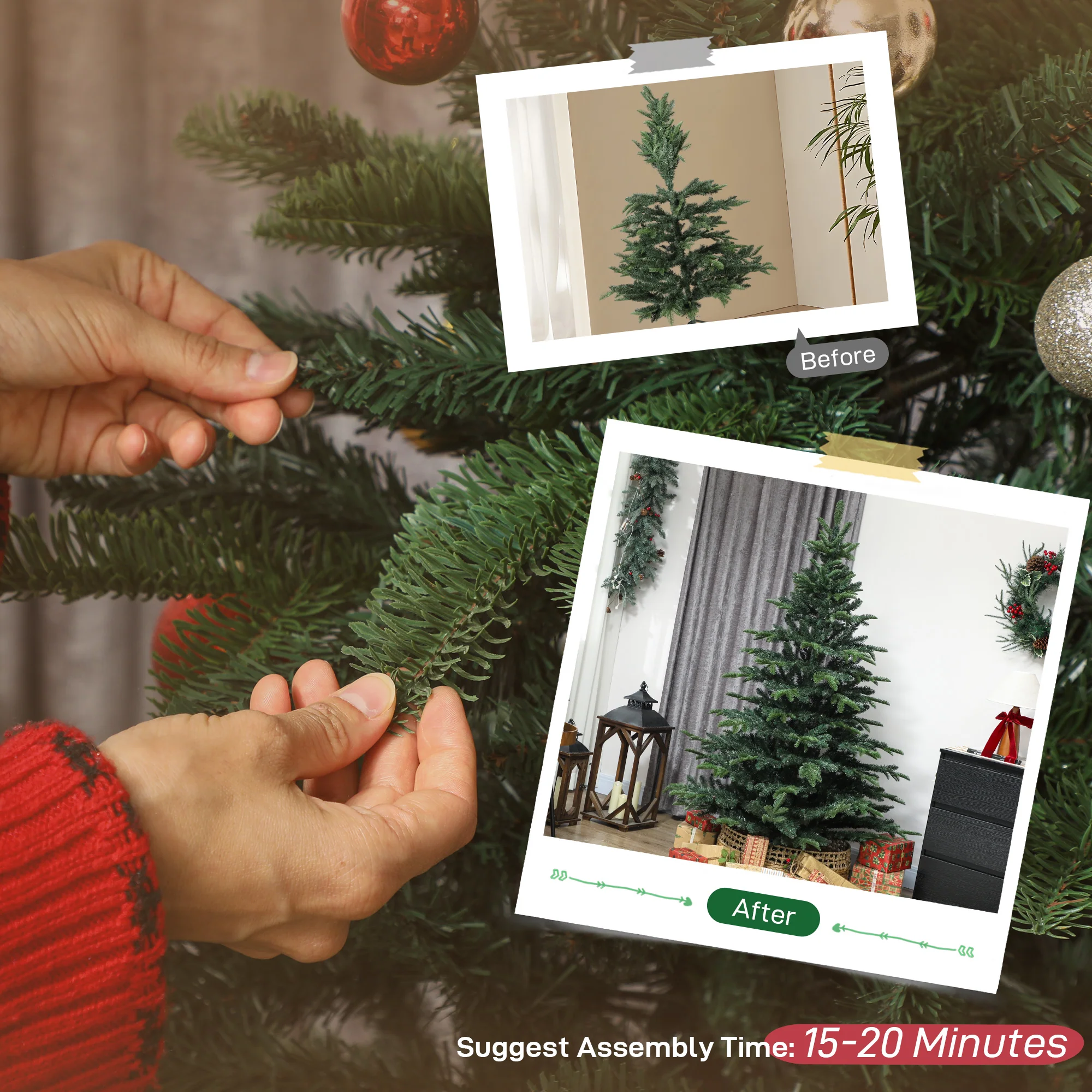 HOMCOM Christmas Tree Hinged Xmas Tree with Realistic Branches - Image 16