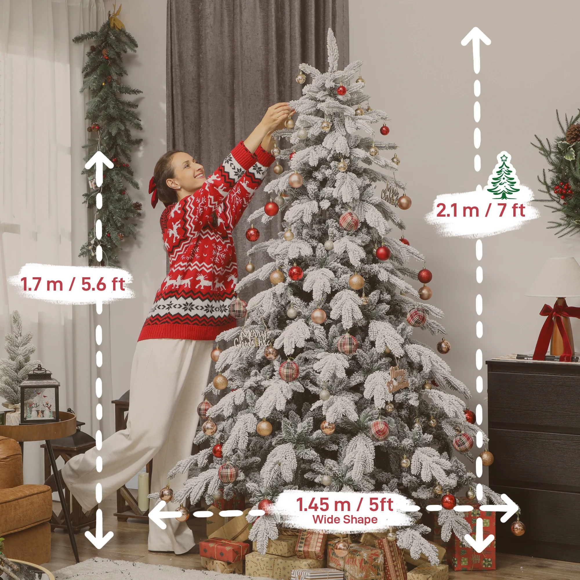 HOMCOM Christmas Tree With Flocked Realistic Tips, Hinged Xmas Tree - Image 21