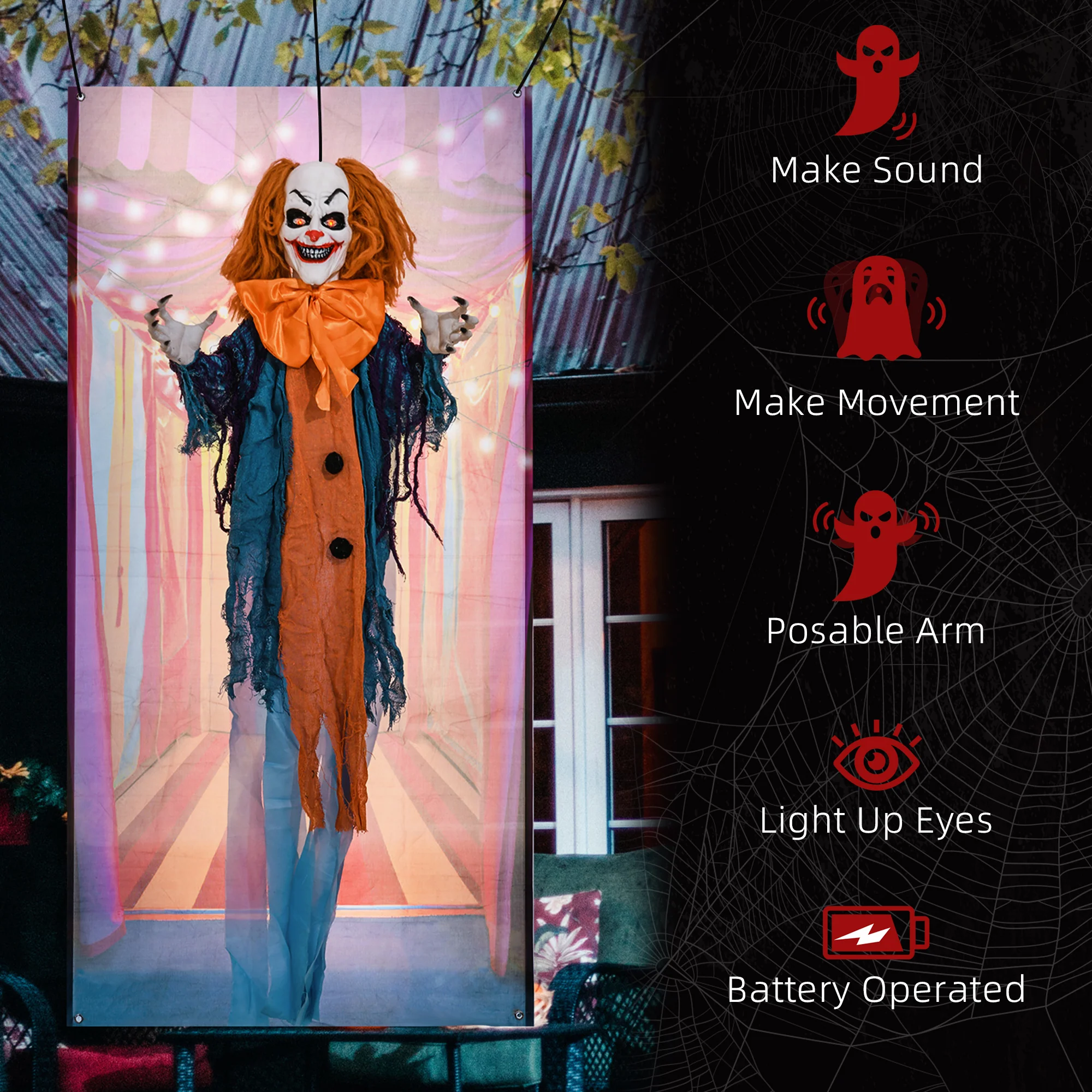 HOMCOM Circus Clown Halloween Decoration, Outdoor Animated Prop for Party - Image 7