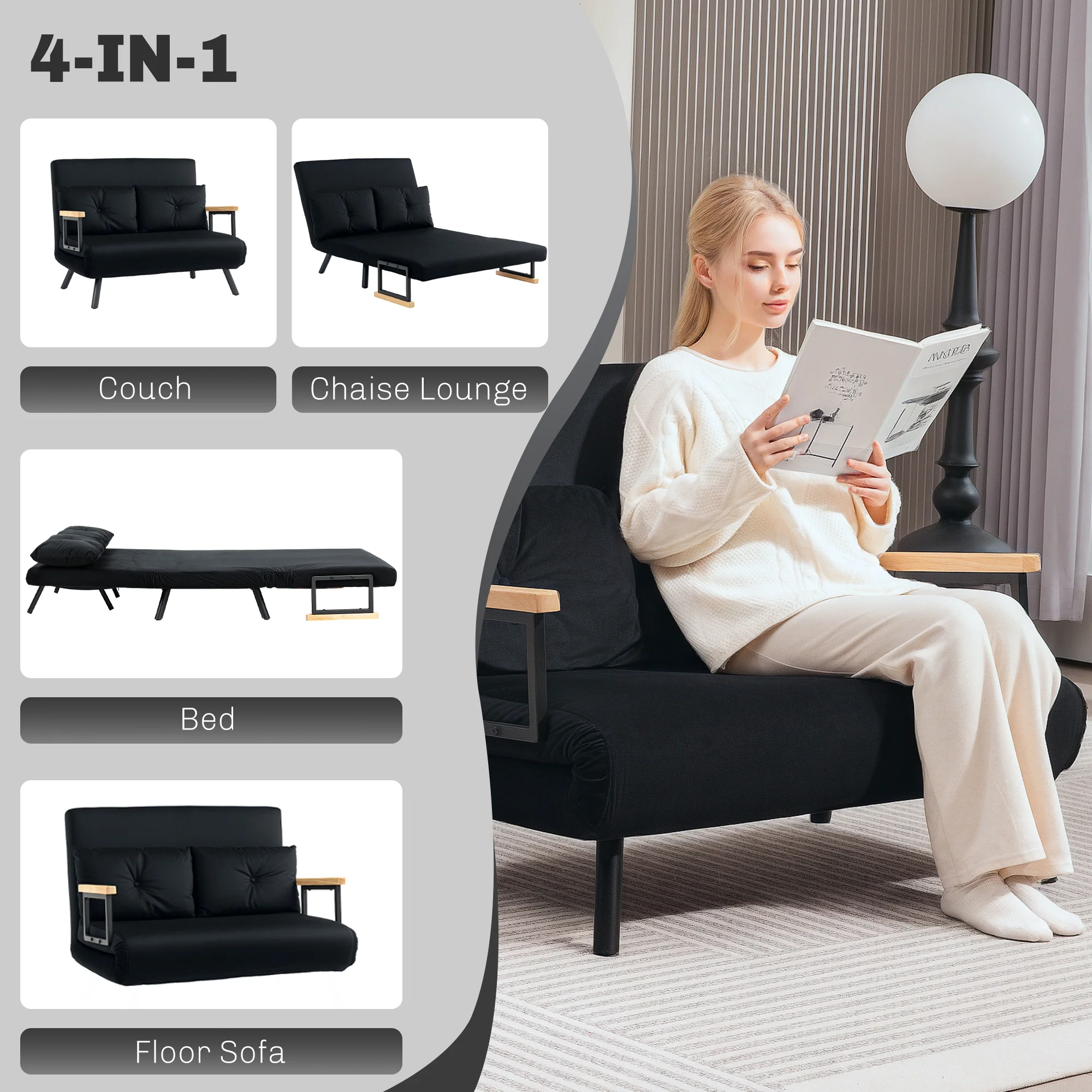 HOMCOM Click Clack 2 Seater Sofa Bed for Living Room, Guest Room - Image 3