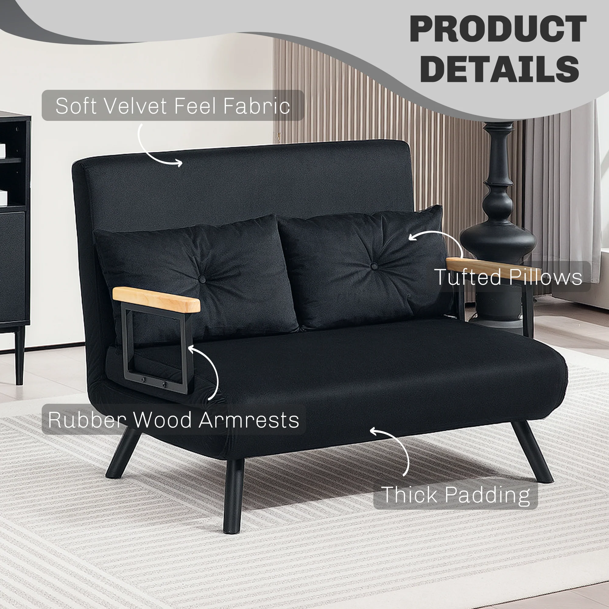 HOMCOM Click Clack 2 Seater Sofa Bed for Living Room, Guest Room - Image 6