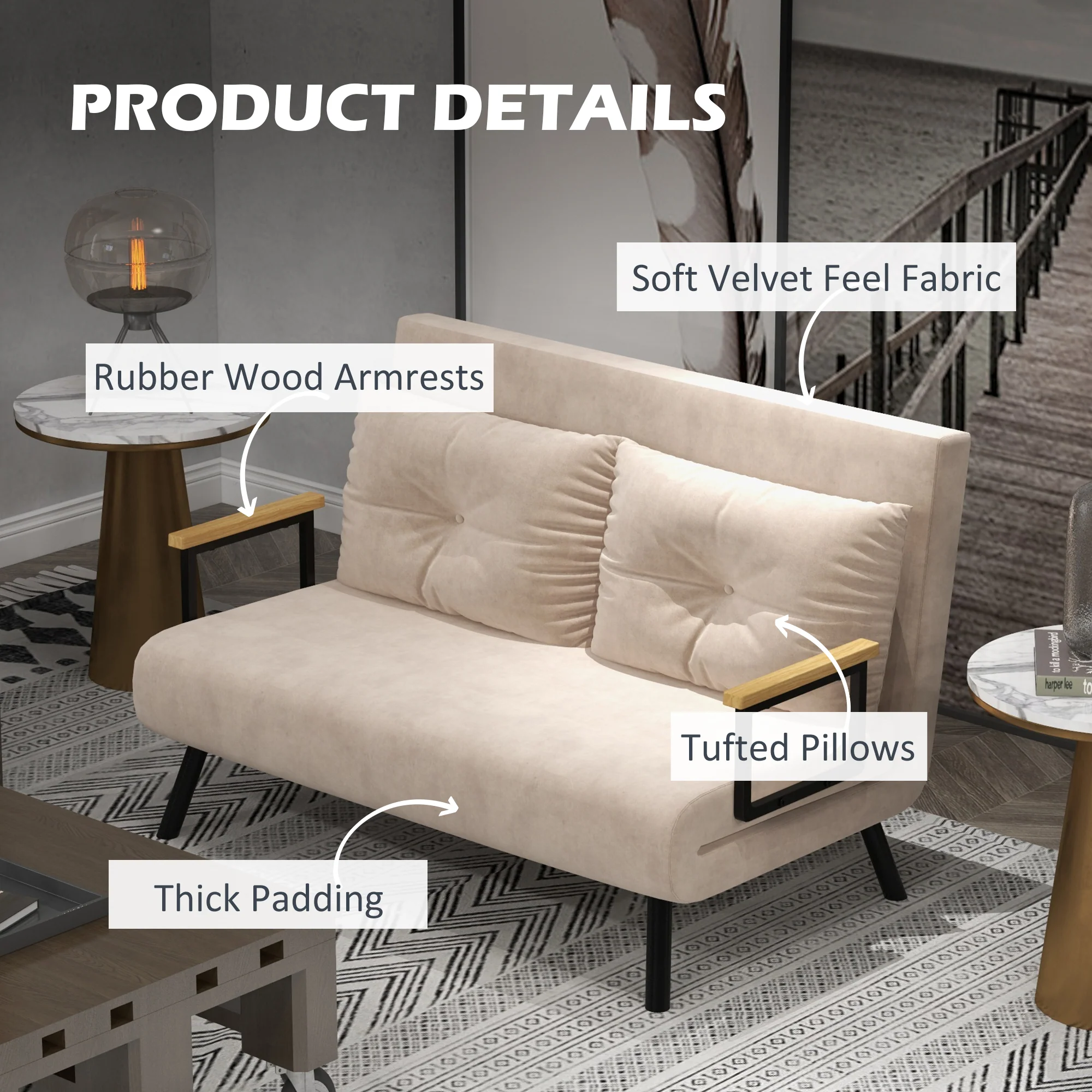 HOMCOM Click Clack 2 Seater Sofa Bed for Living Room, Guest Room - Image 6