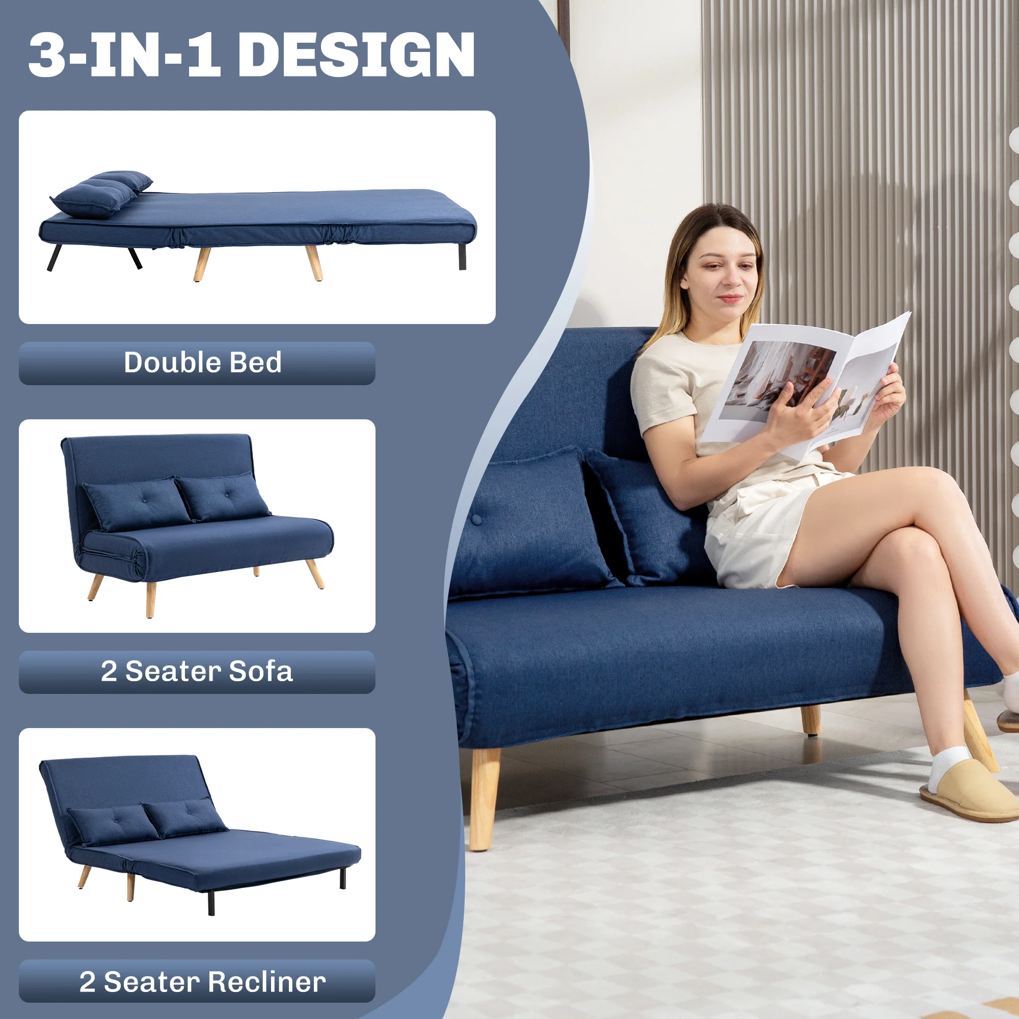 HOMCOM Click Clack Sofa Bed, 2 Seater Bed Settee For Living Room - Image 12